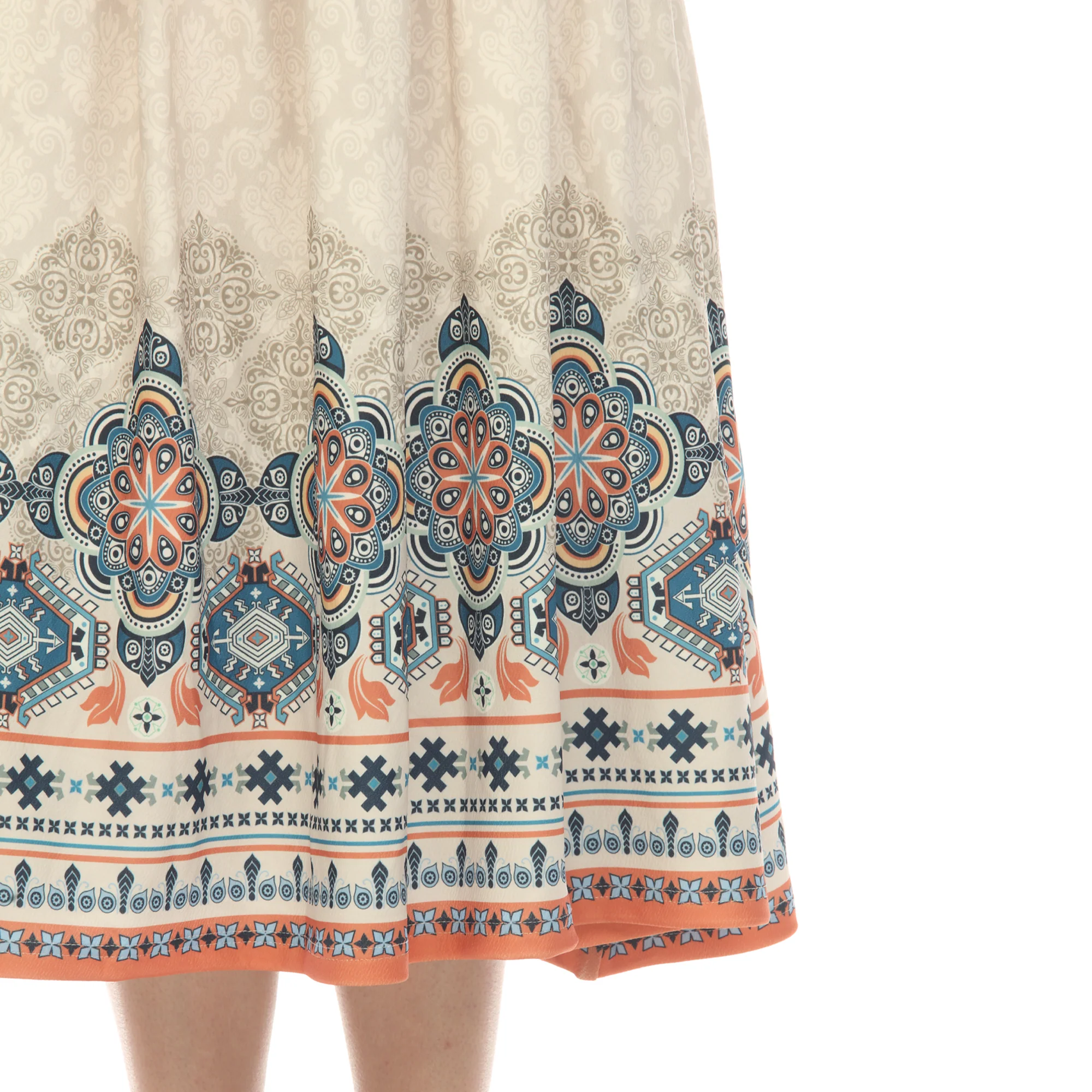 Beige Pleated Skirt with Border Prints - Image 4