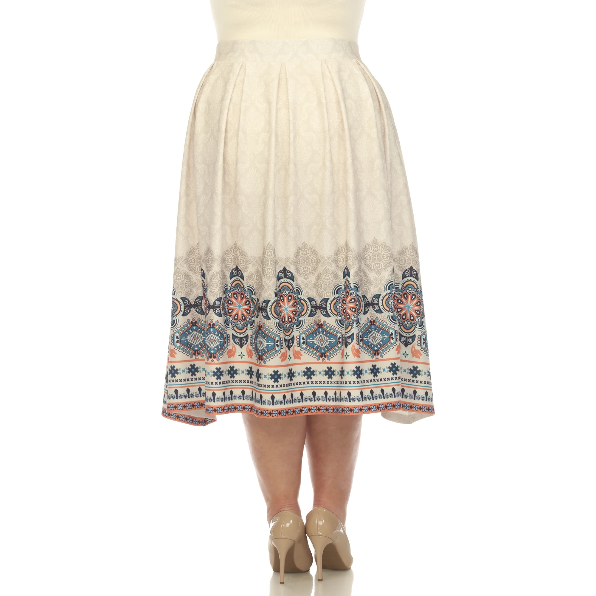 Beige Pleated Skirt with Border Prints - Plus - Image 3