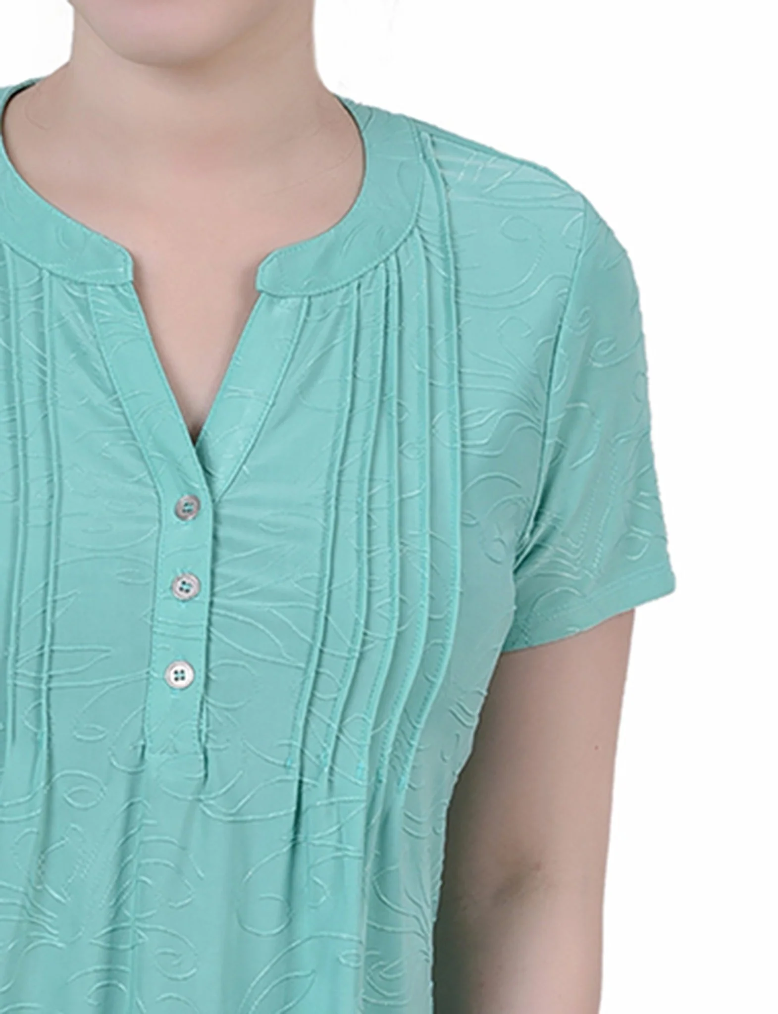 Bermuda Short Sleeve Y Neck Jacquard Knit Top - Petite - Image 3