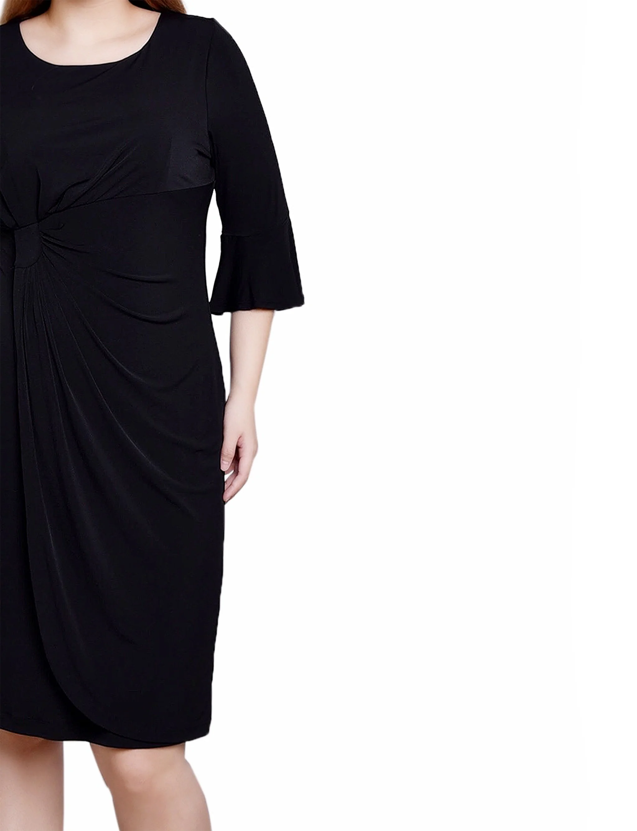Black 3/4 Length Trumpet Sleeve Dress - Image 4