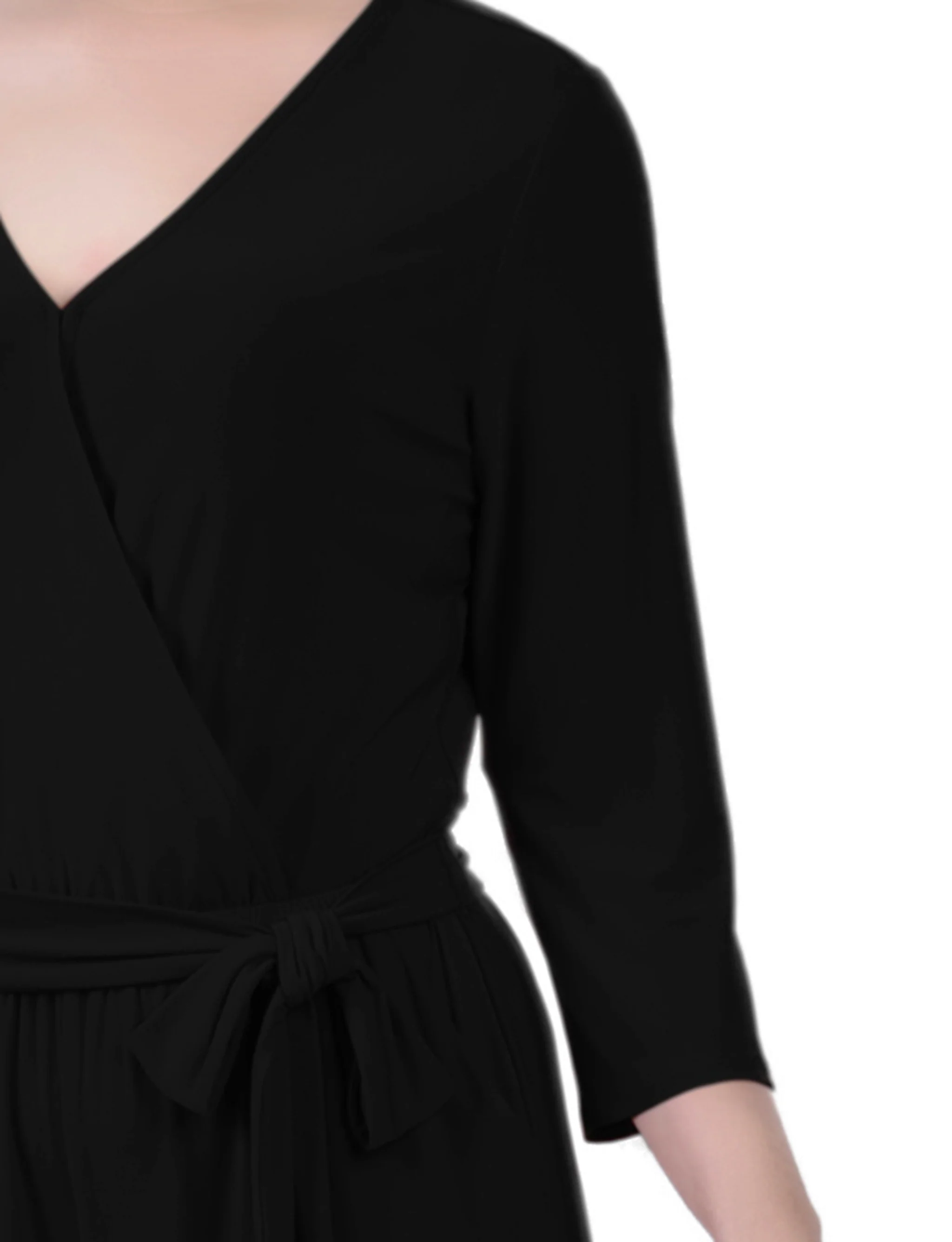 Black 3/4 Sleeve Belted Jumpsuit - Petite Short - Image 3