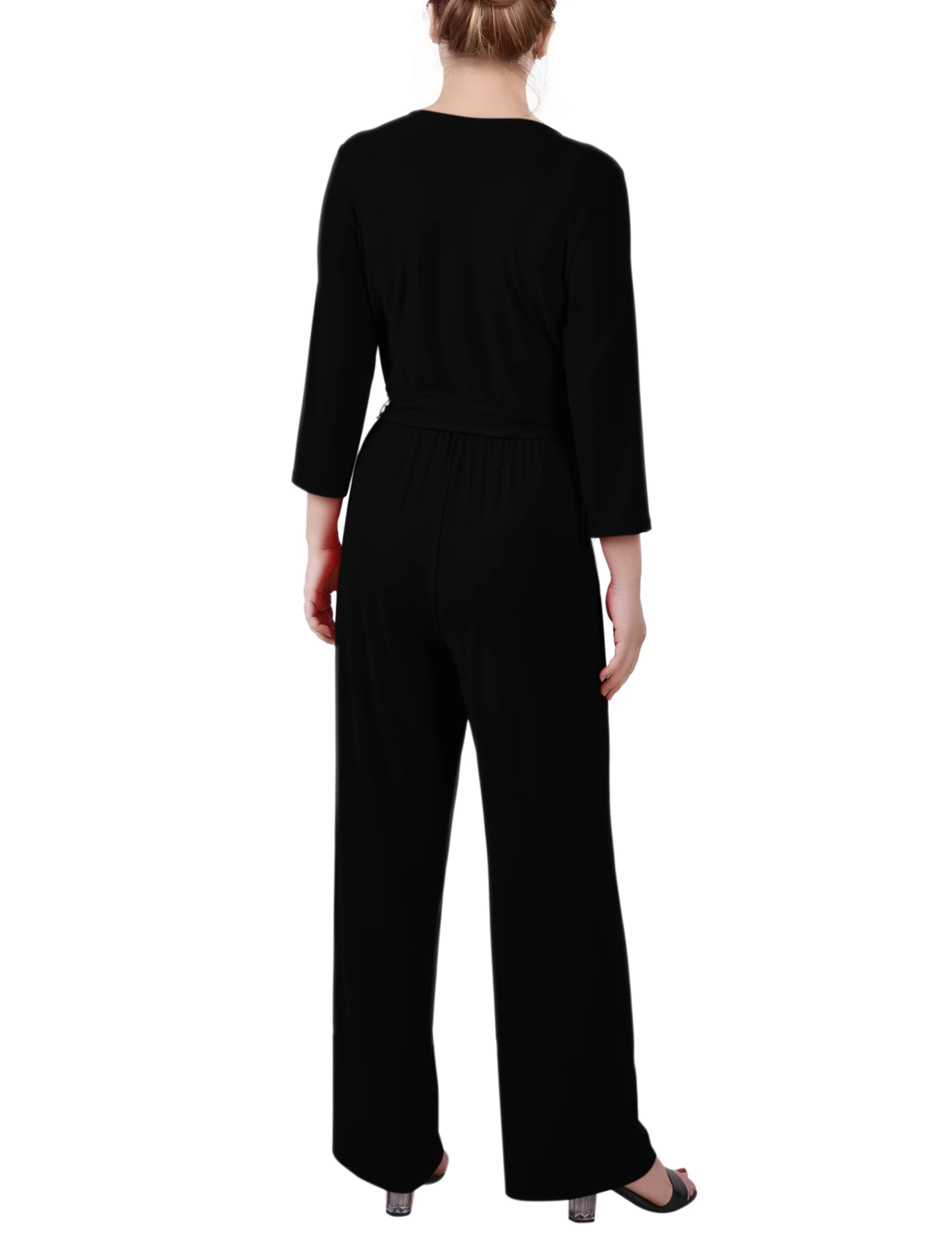Black 3/4 Sleeve Belted Jumpsuit - Petite Short - Image 4
