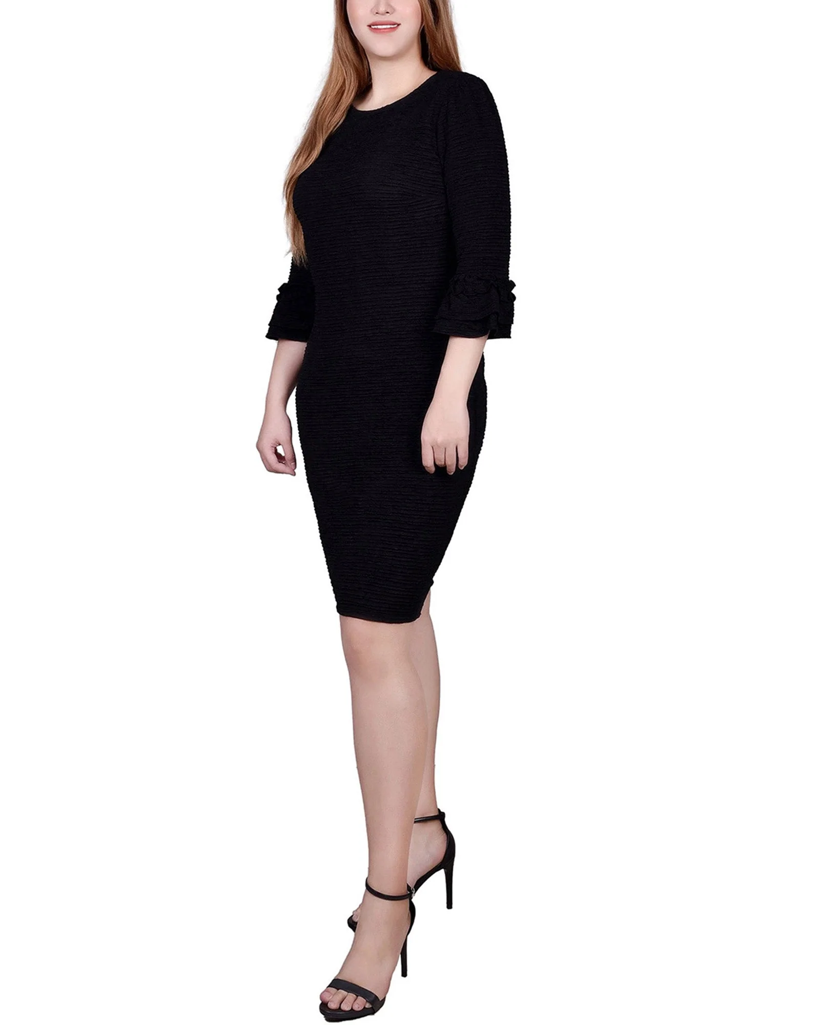 Black 3/4 Sleeve Textured Knit Dress - Petite - Image 2