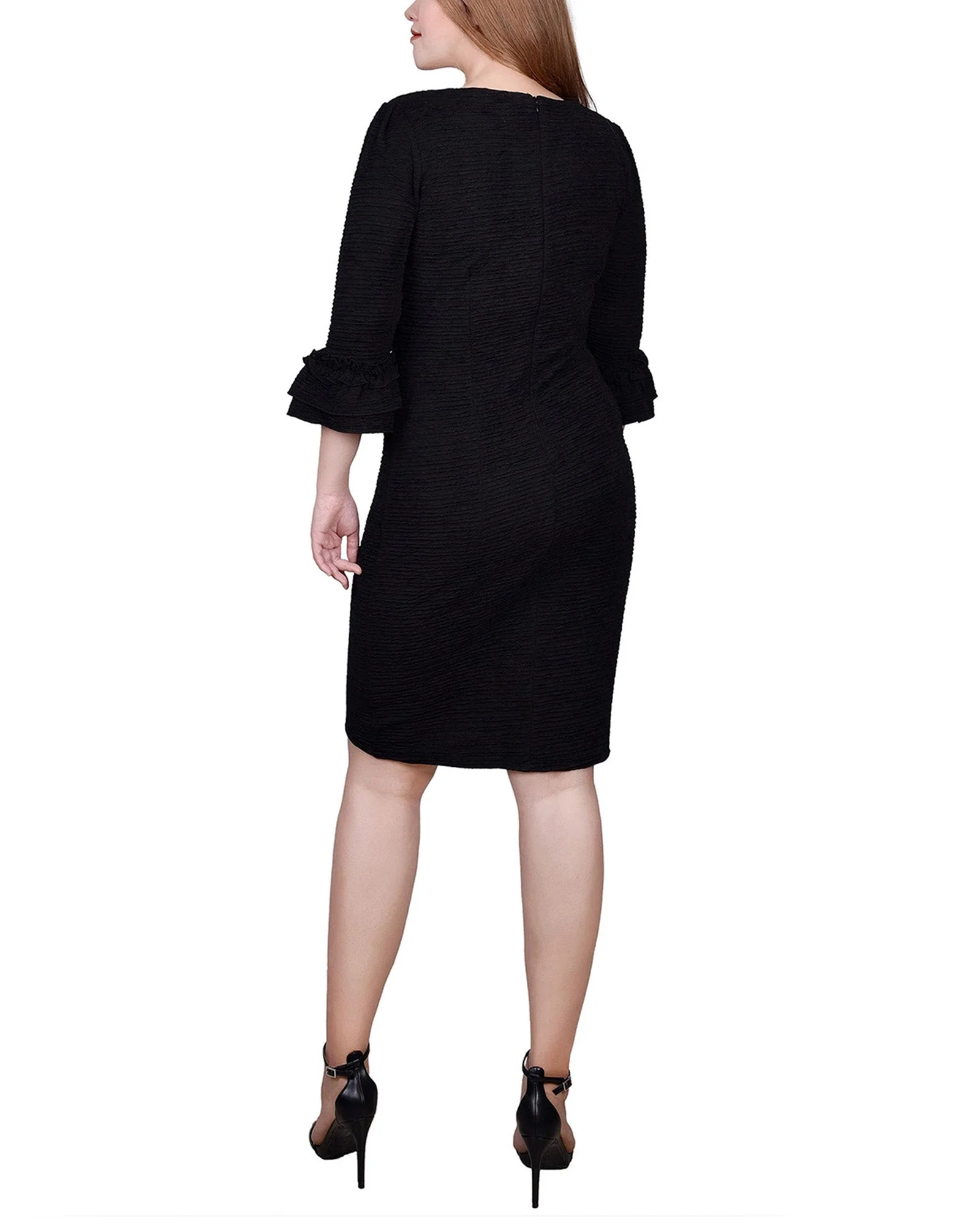 Black 3/4 Sleeve Textured Knit Dress - Petite - Image 3