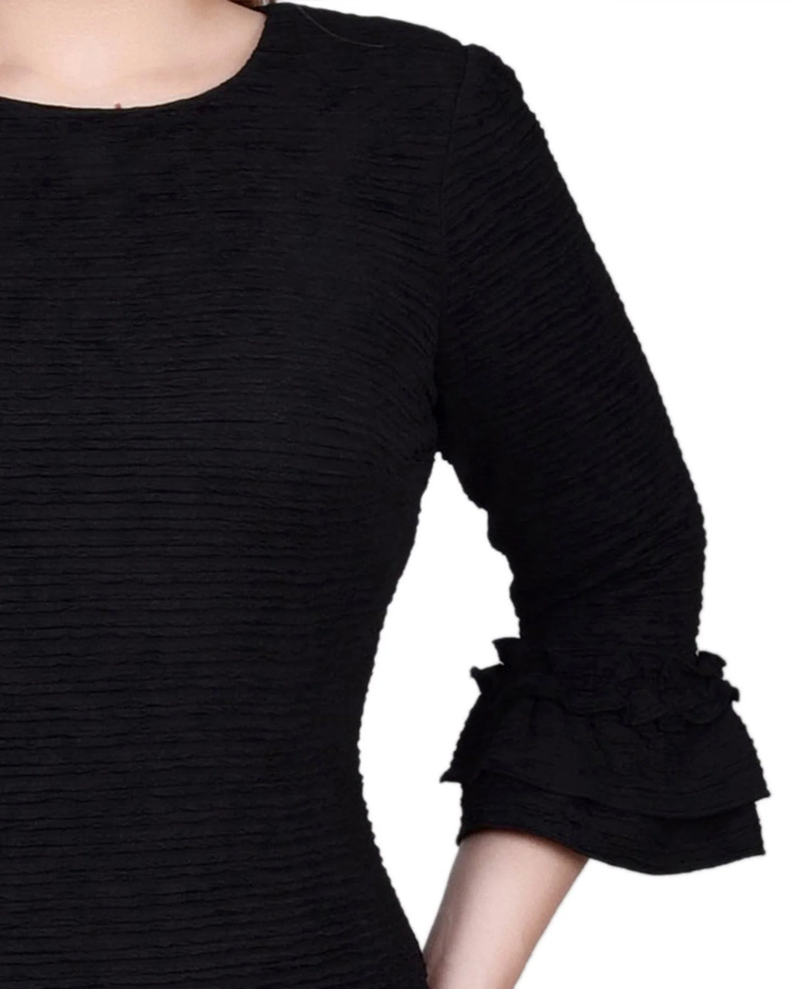 Black 3/4 Sleeve Textured Knit Dress - Petite - Image 4