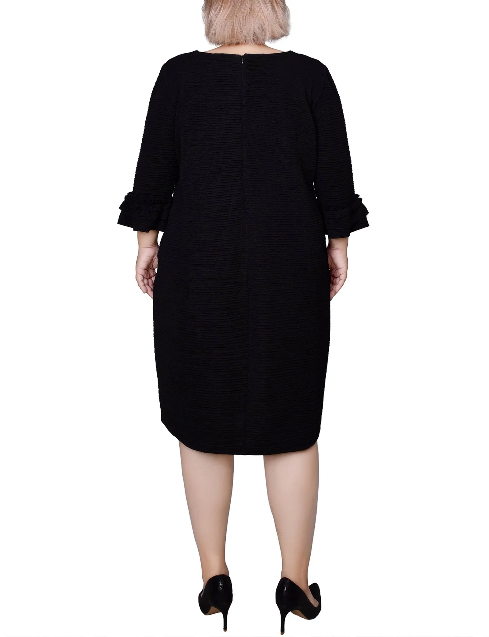 Black 3/4 Sleeve Textured Knit Dress - Plus - Image 3