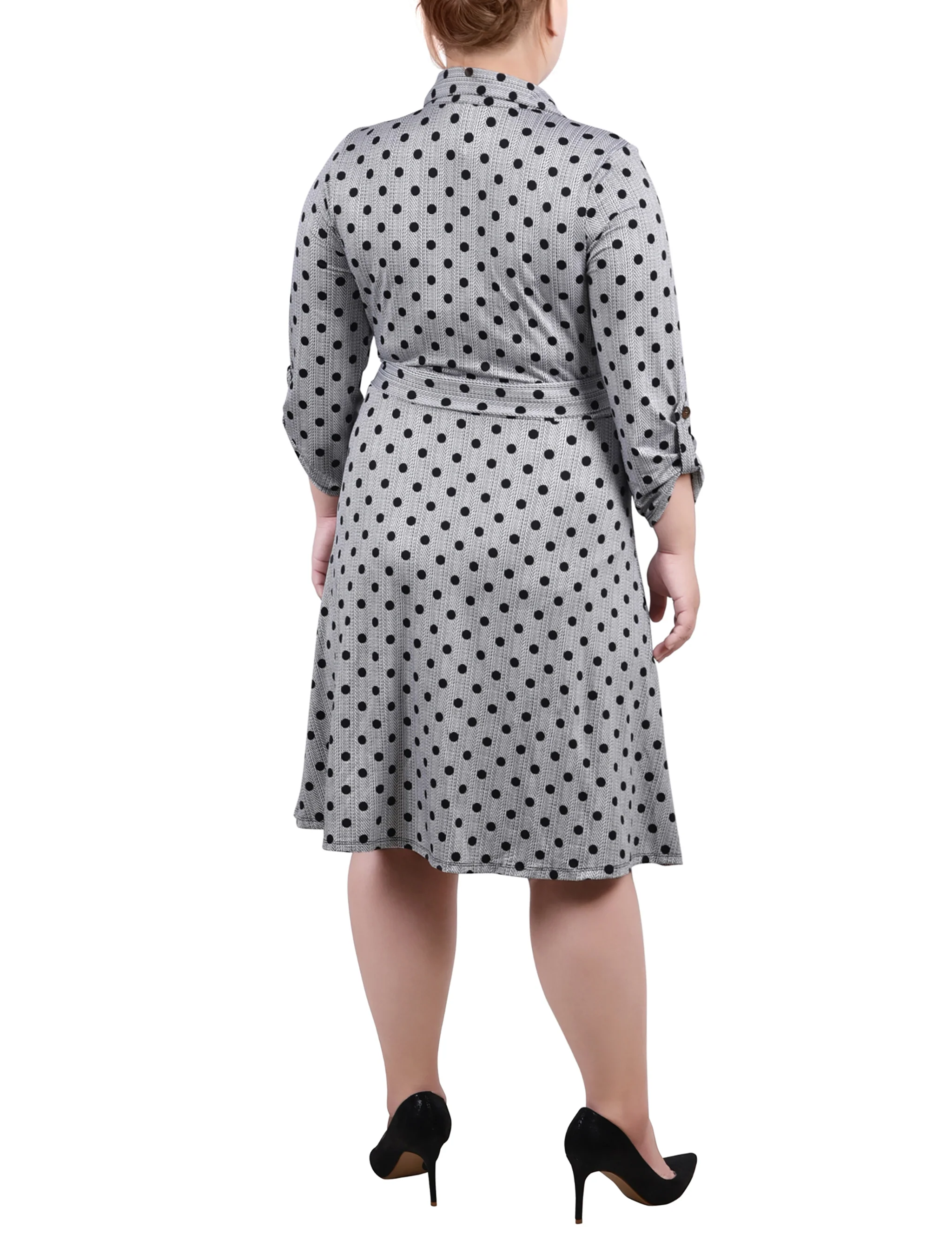 Black 3/4 Slv Roll Tab Shirtdress - Plus Size - Image 3