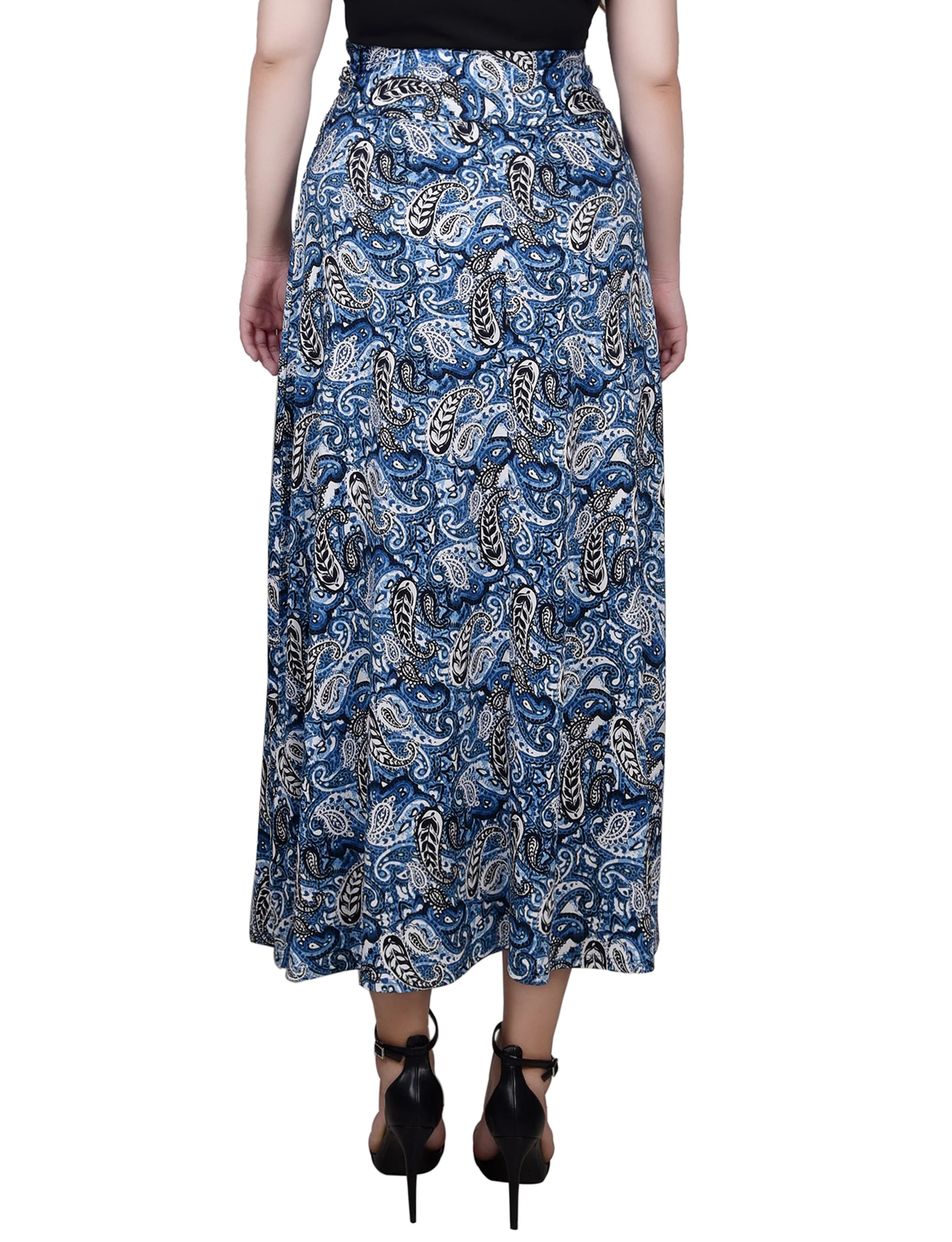 Black Blue Paisley Maxi Skirt With Sash Waist Tie - Petite - Image 4