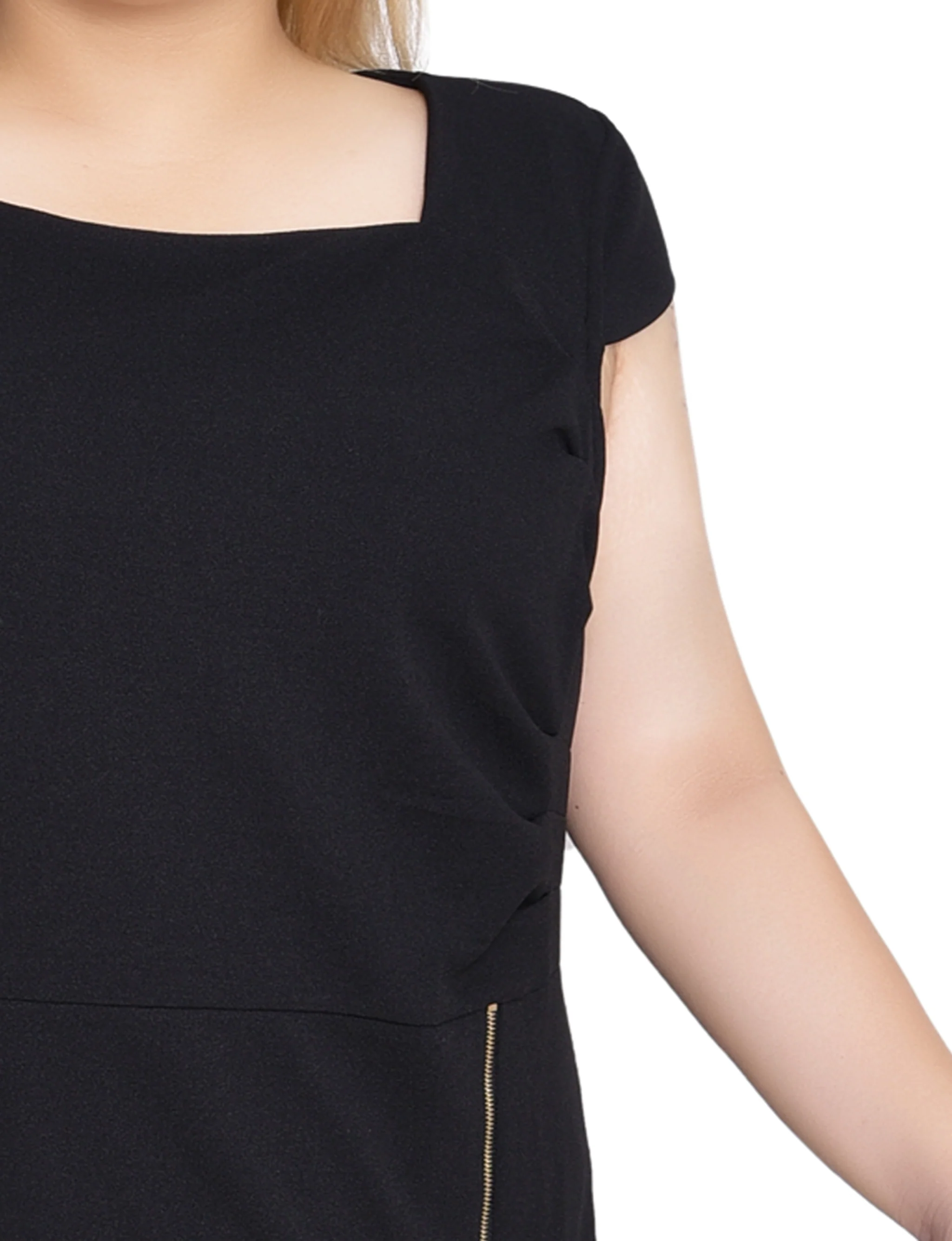Black Cap Sleeve Exposed Zipper Dress - Plus - Image 3