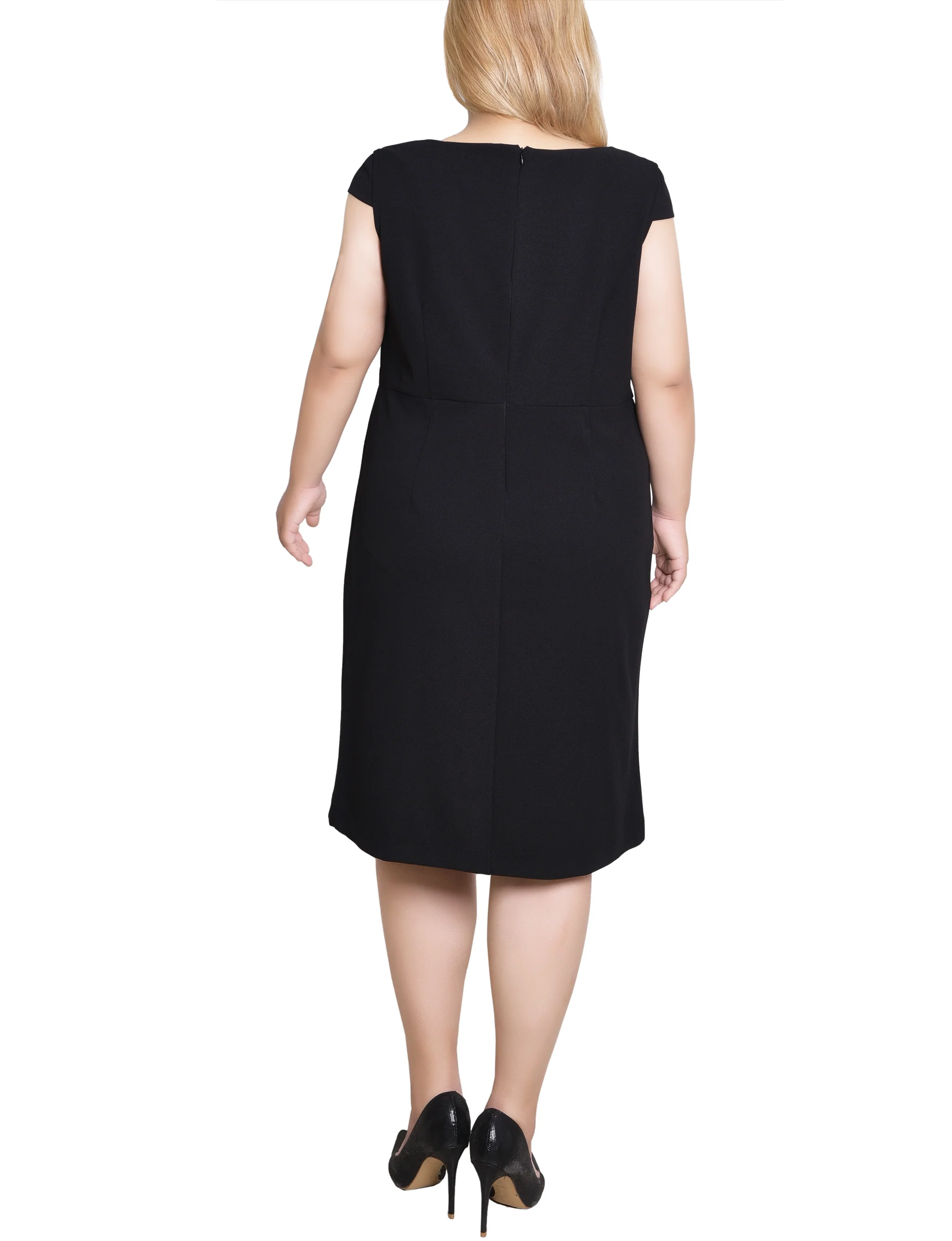 Black Cap Sleeve Exposed Zipper Dress - Plus - Image 4