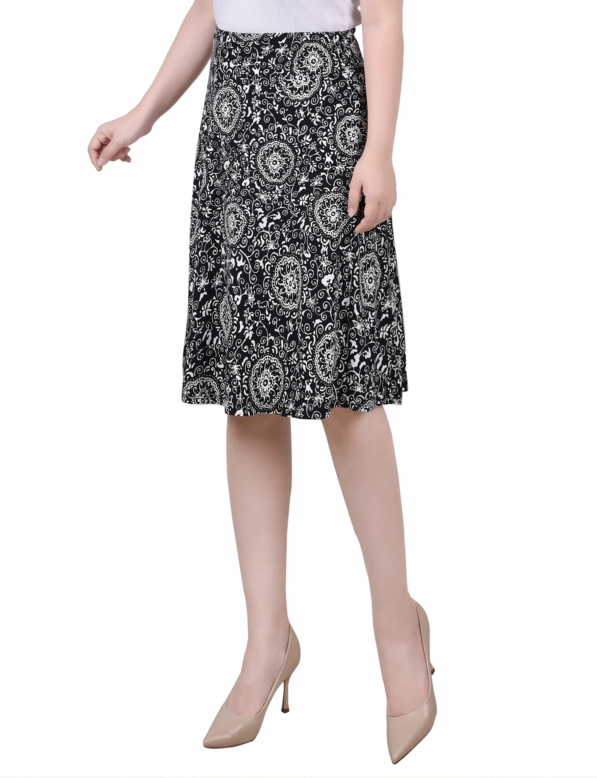 Black Doralflower Wide Waisted Knee Length Skirt - Petite - Image 2