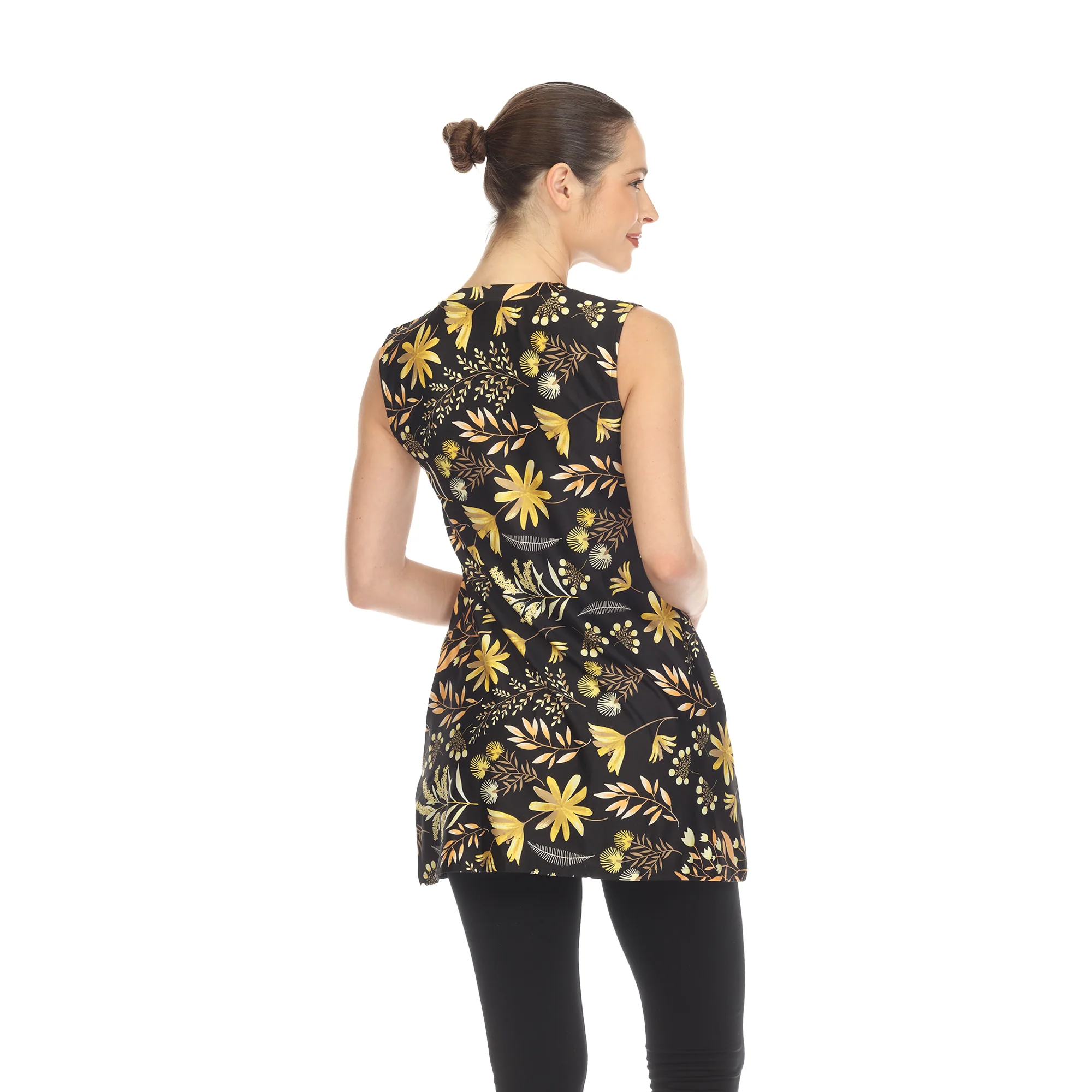 Black Floral Sleeveless Tunic Top - Image 3