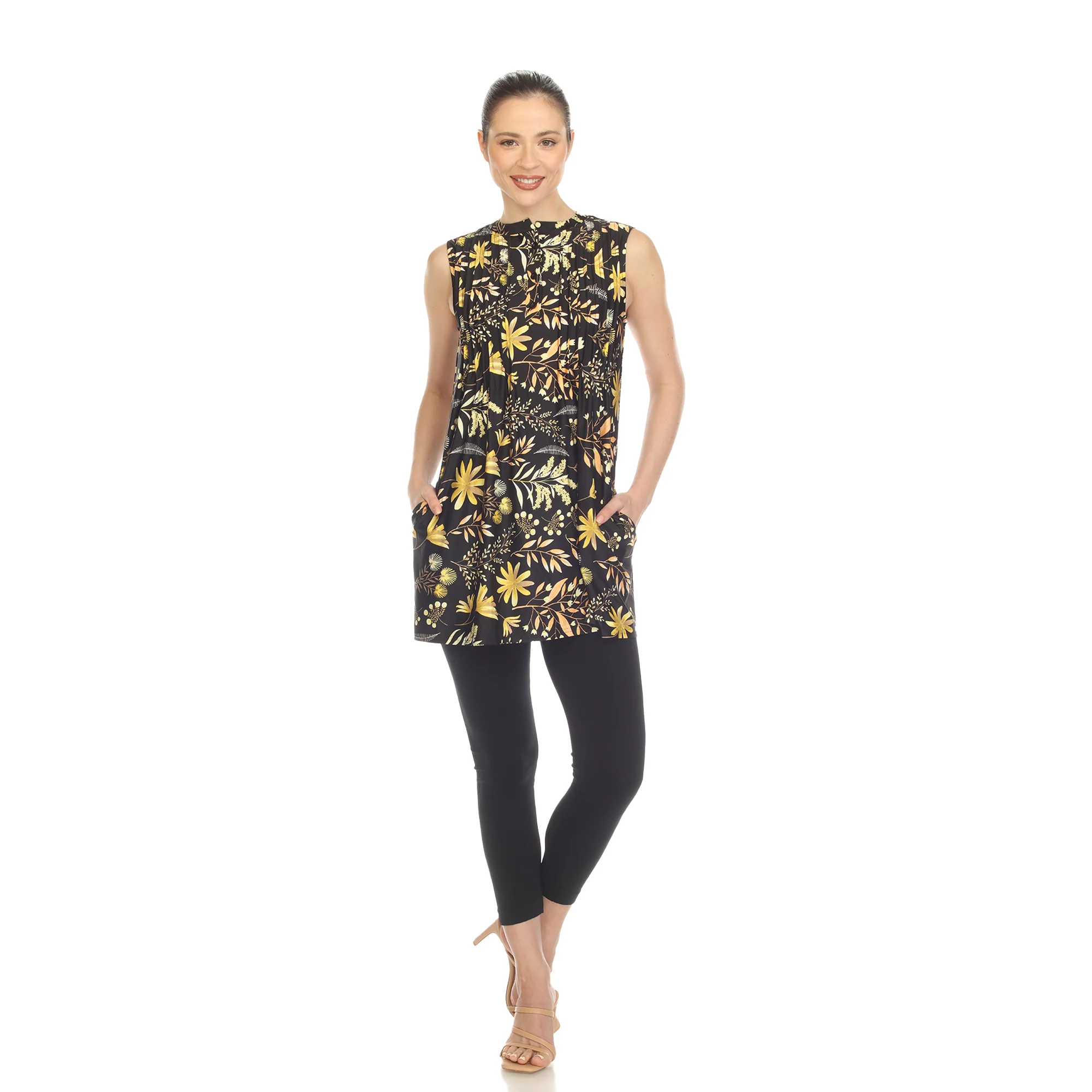 Black Floral Sleeveless Tunic Top - Image 5