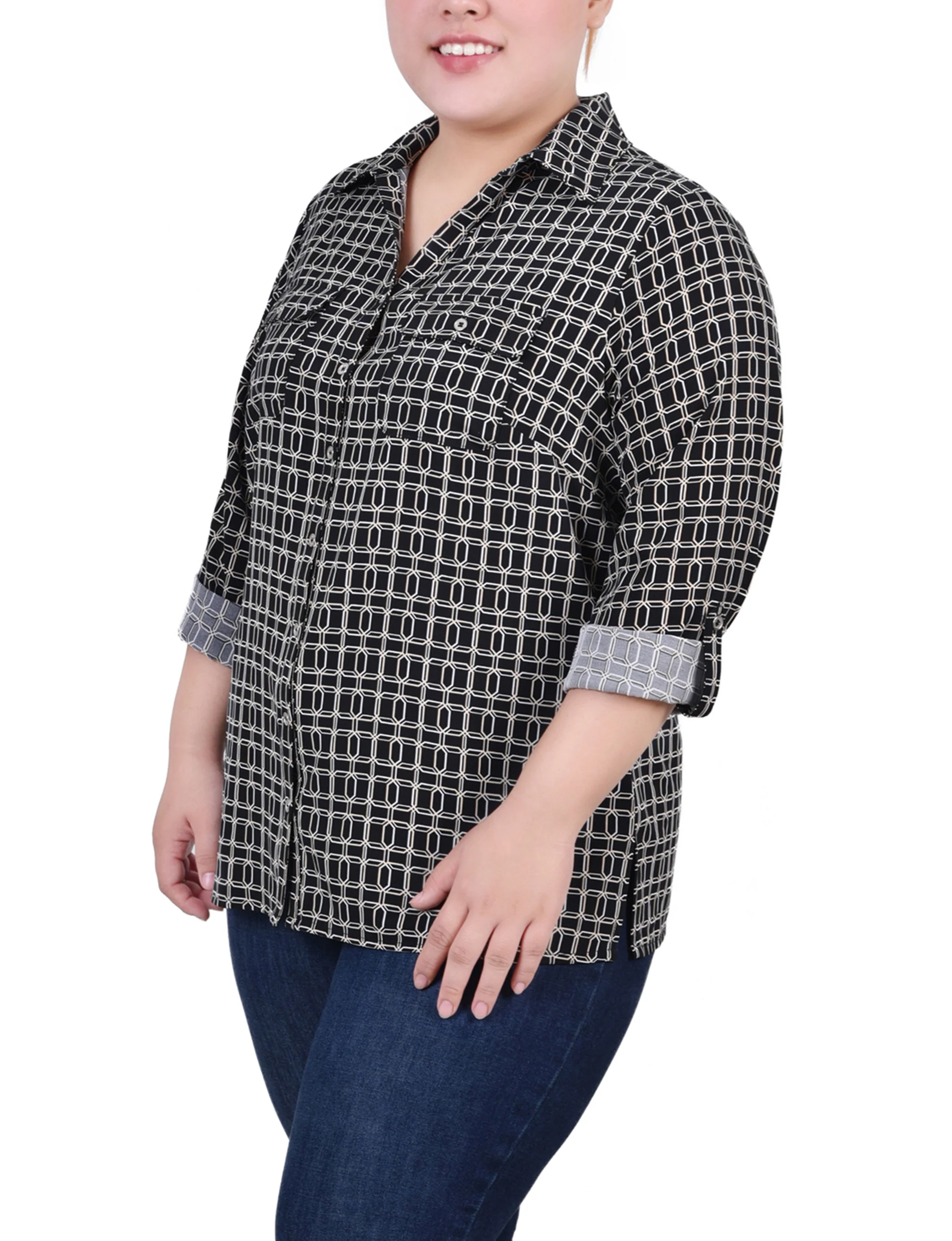 Black Gold Harlie 3/4 Roll Tab Blouse With Pockets - Plus Size - Image 2
