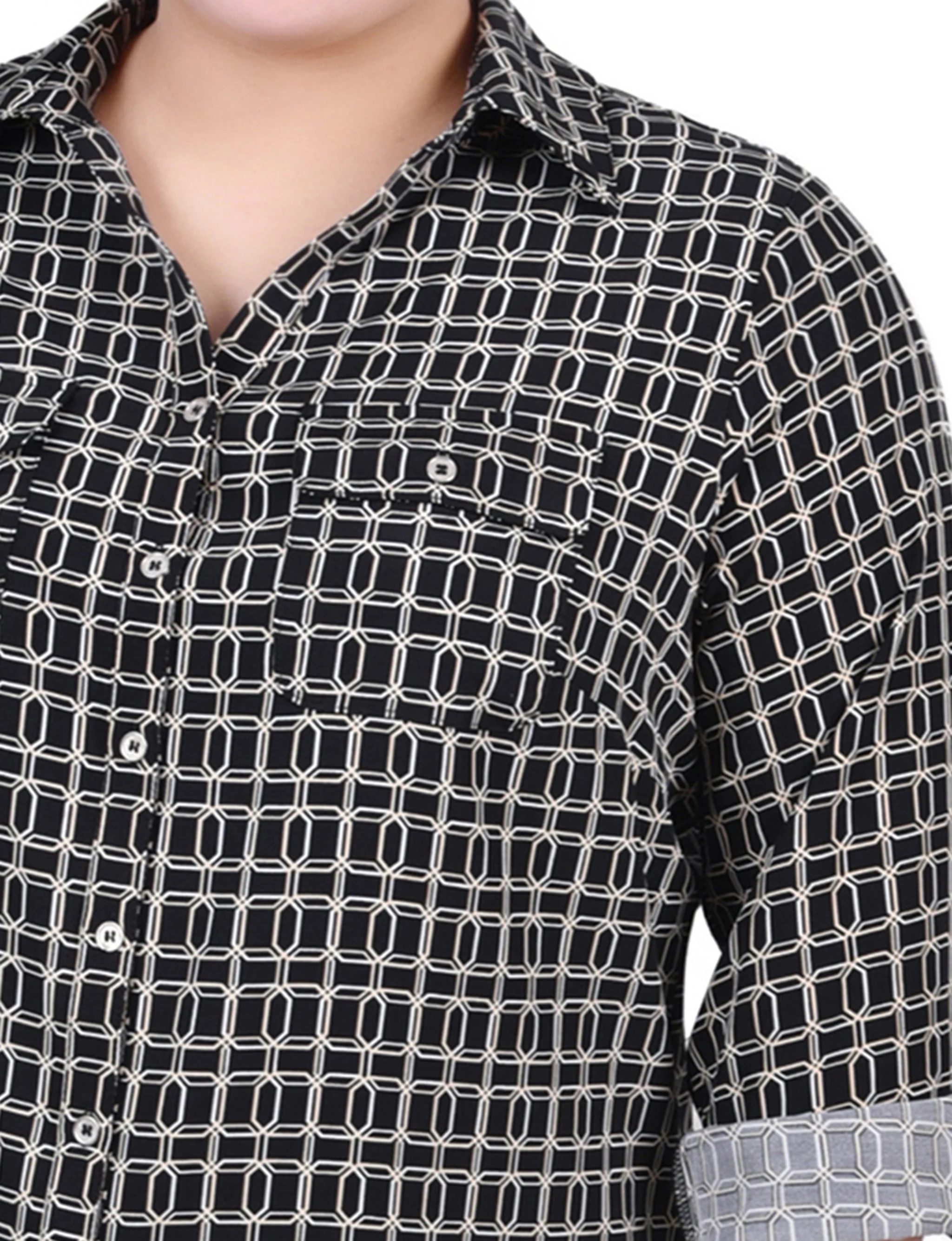Black Gold Harlie 3/4 Roll Tab Blouse With Pockets - Plus Size - Image 3