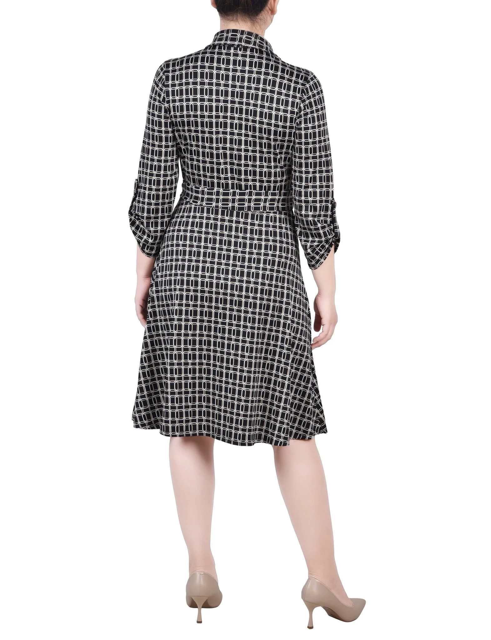 Black Gold Harlie 3/4 Slv Roll Tab Shirtdress - Petite - Image 3