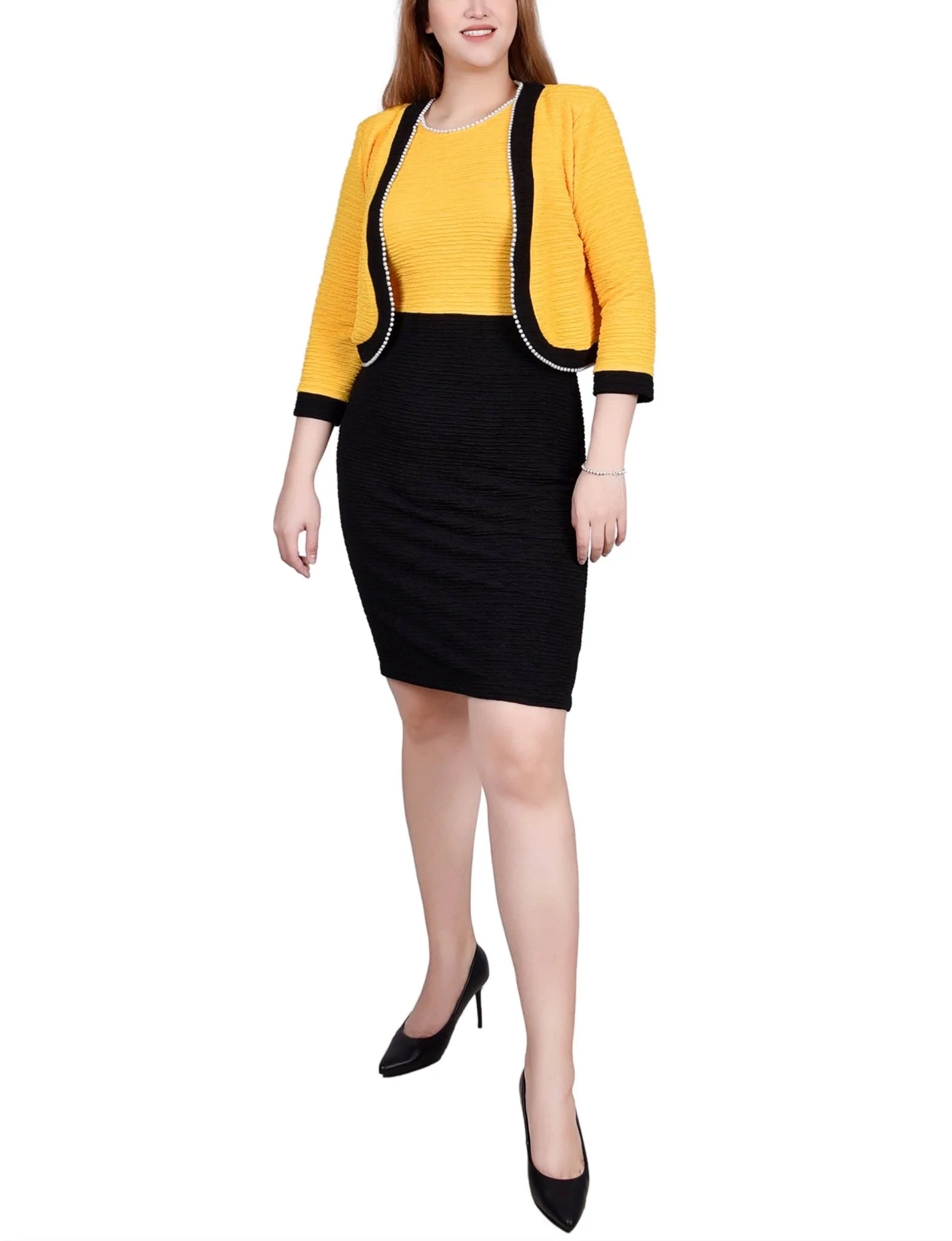 Black Lemon 3/4 Sleeve Textured Knit 2 Piece Dress Set - Image 2