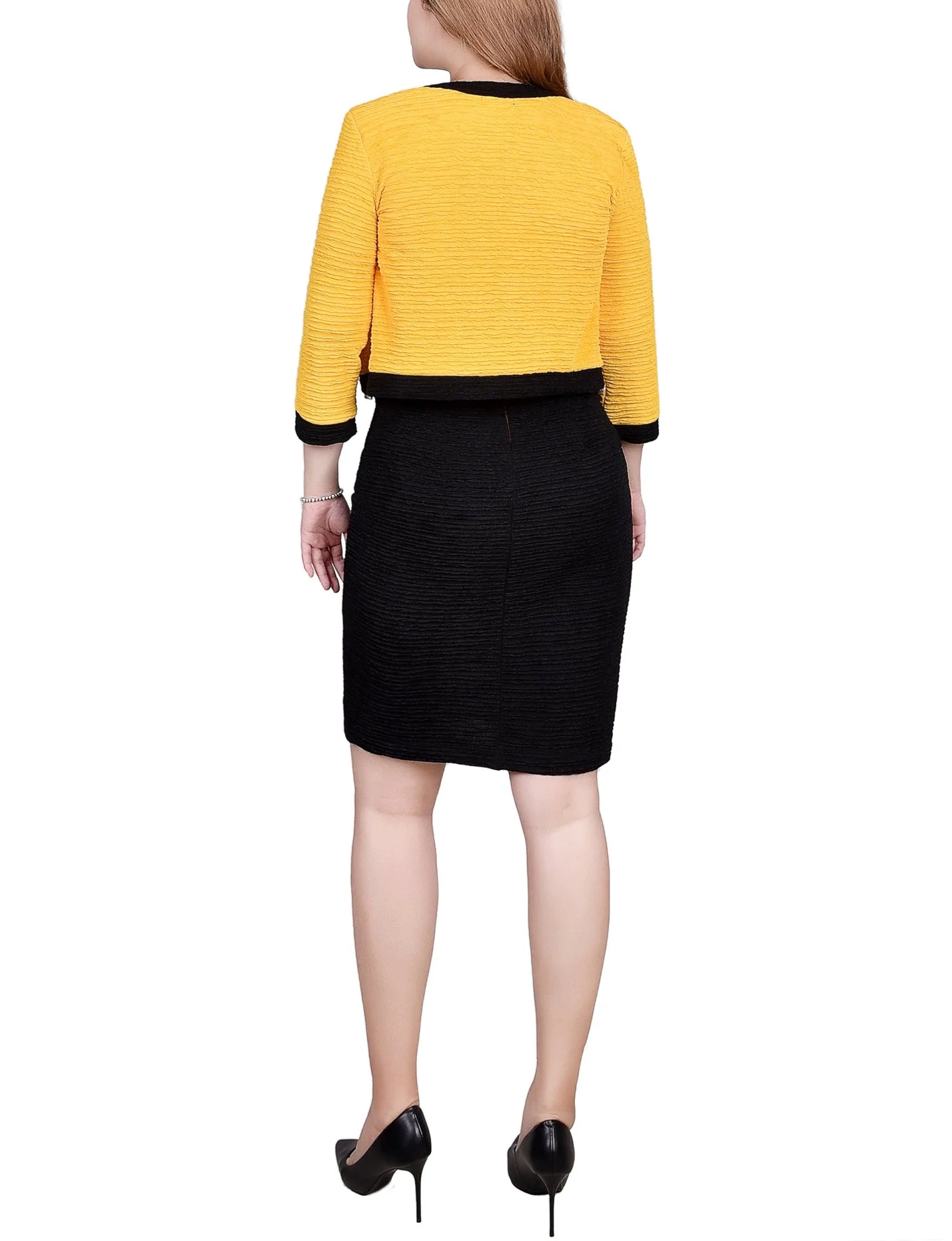 Black Lemon 3/4 Sleeve Textured Knit 2 Piece Dress Set - Petite - Image 3
