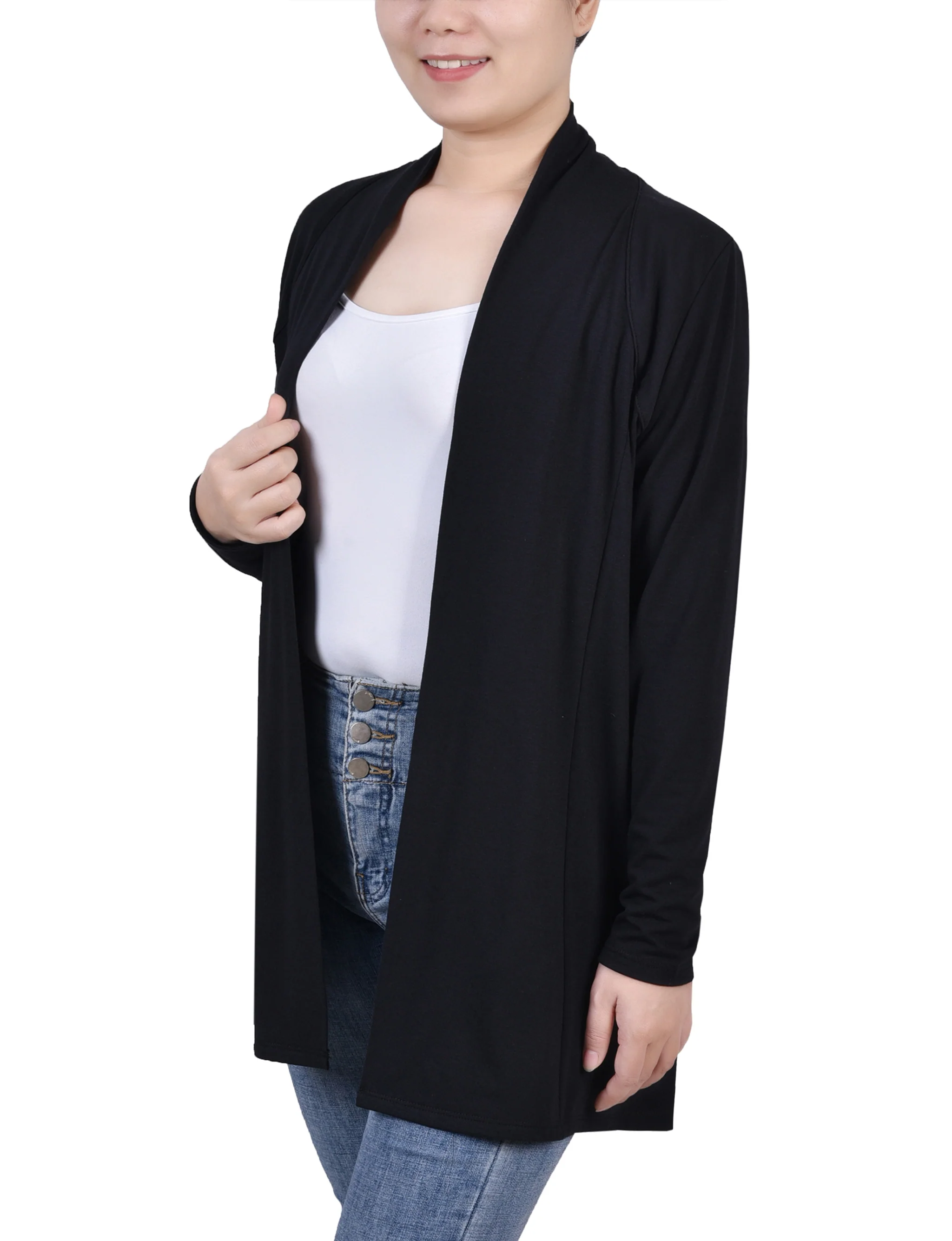 Black Long Sleeve Collared Cardigan - Image 3