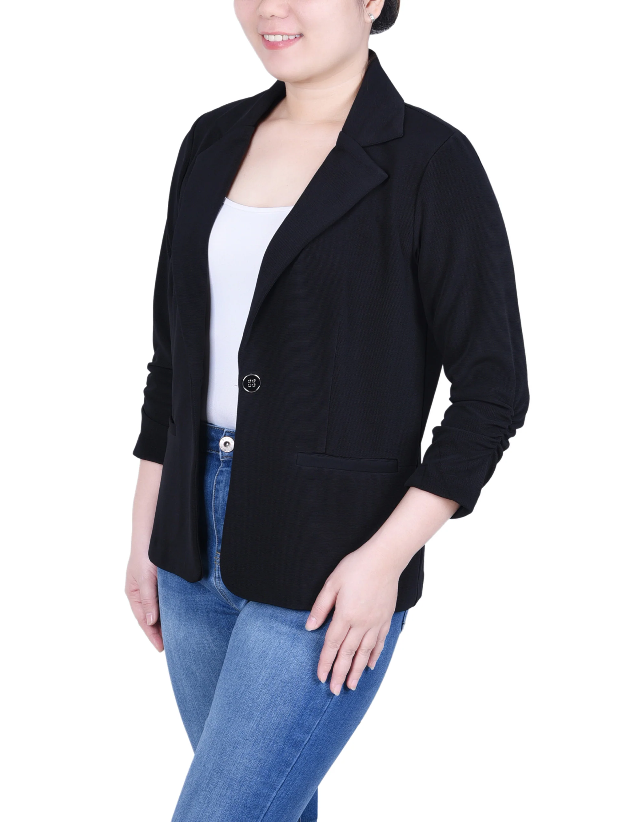 Black Long Sleeve Scuba Crepe Jacket - Image 3