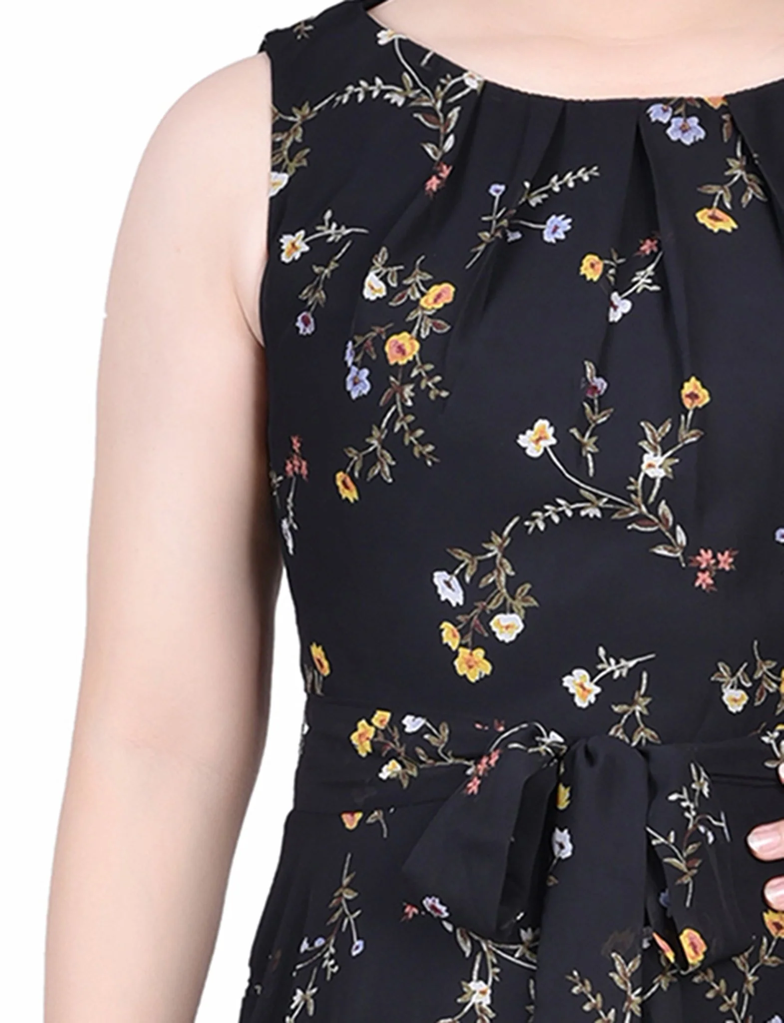 Black Must Vine Sleeveless Belted Chiffon Maxi Dress - Petite - Image 4