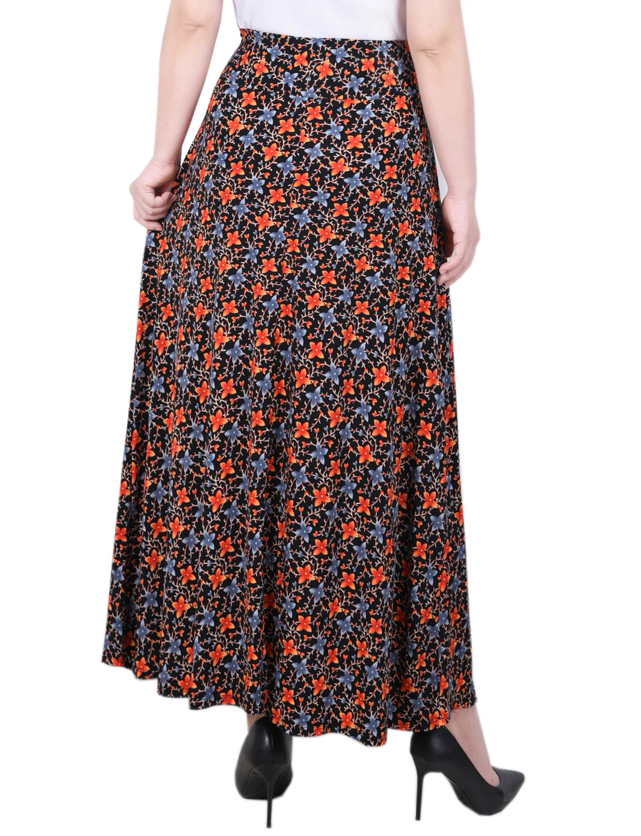 Black Orange Floral Maxi Skirt With Sash Waist Tie - Image 4