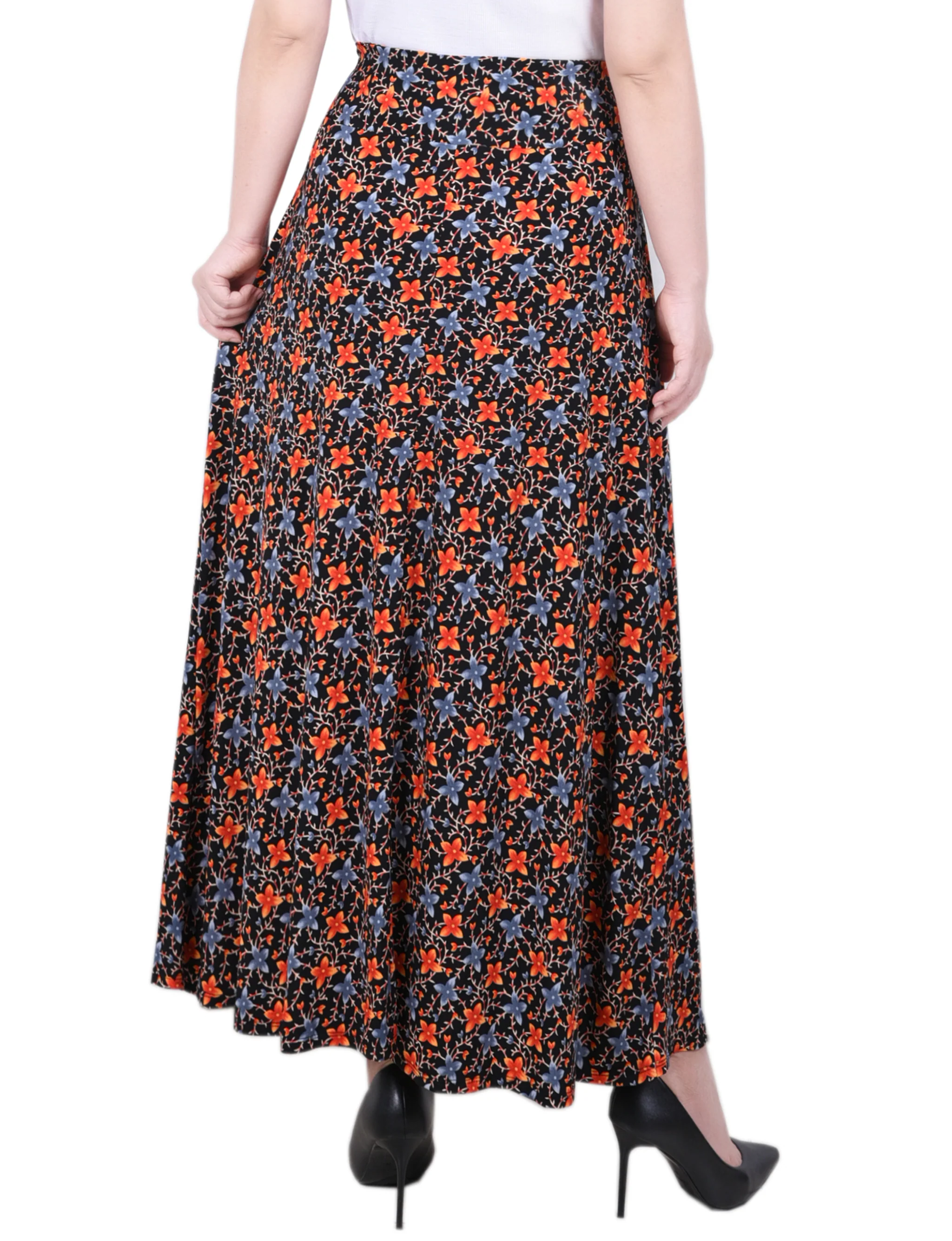 Black Orange Floral Maxi Skirt With Sash Waist Tie - Petite - Image 4