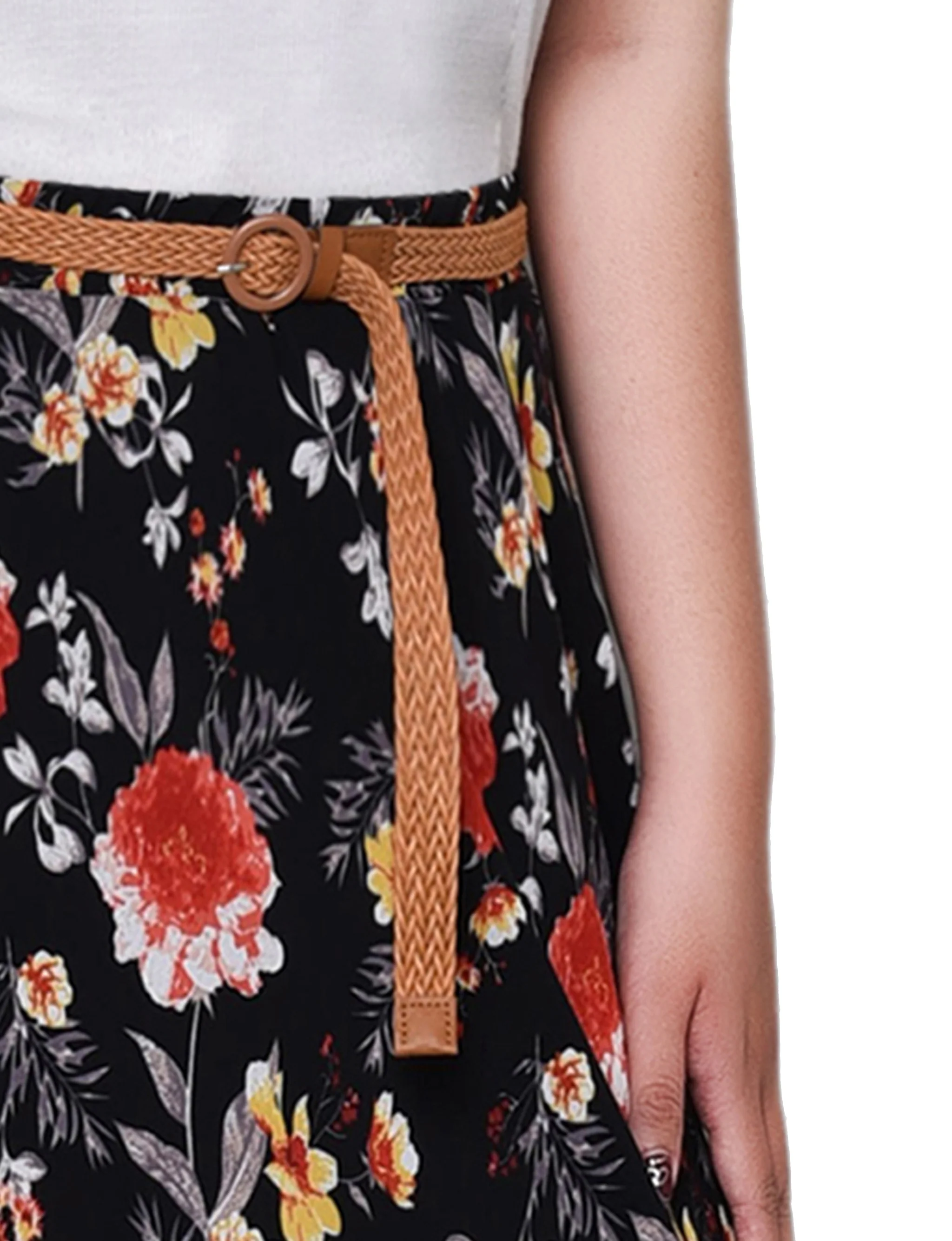 Black Red Gold Floral Chiffon Maxi Skirt - Plus - Image 3