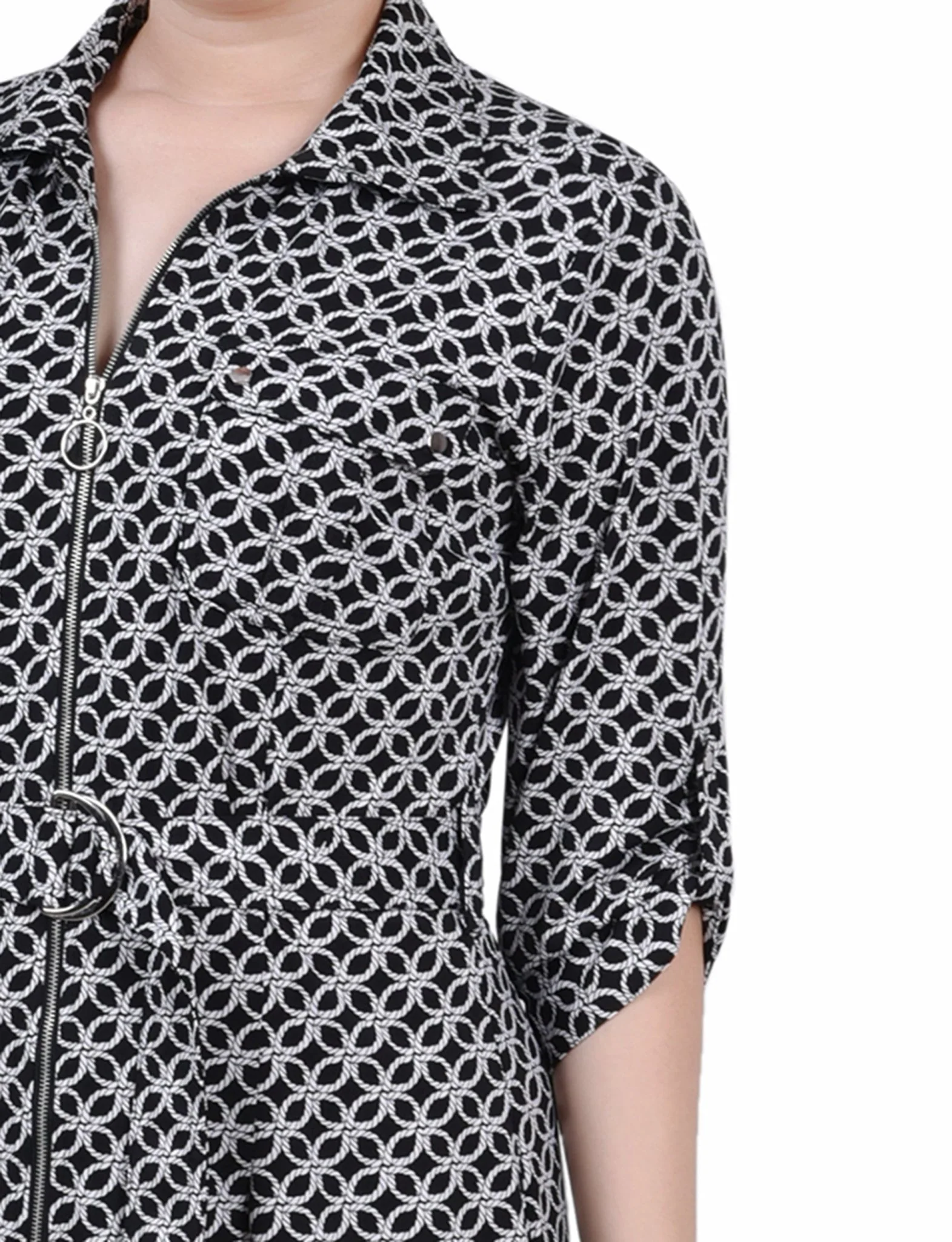 Black Rope Iconic Belted Roll Tab Zip Front Shirtdress - Petite - Image 4