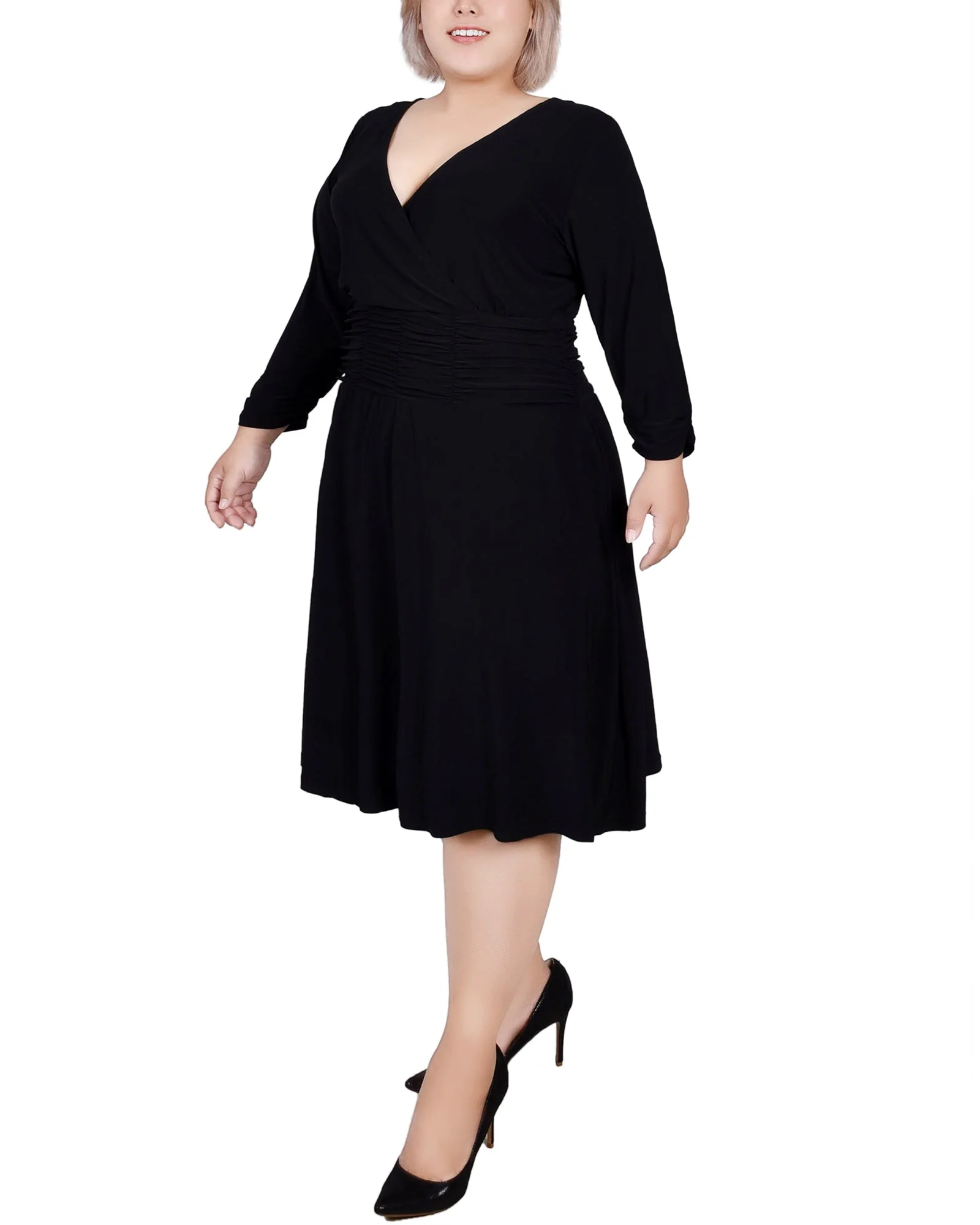 Black Ruched A-Line Dress - Plus - Image 2