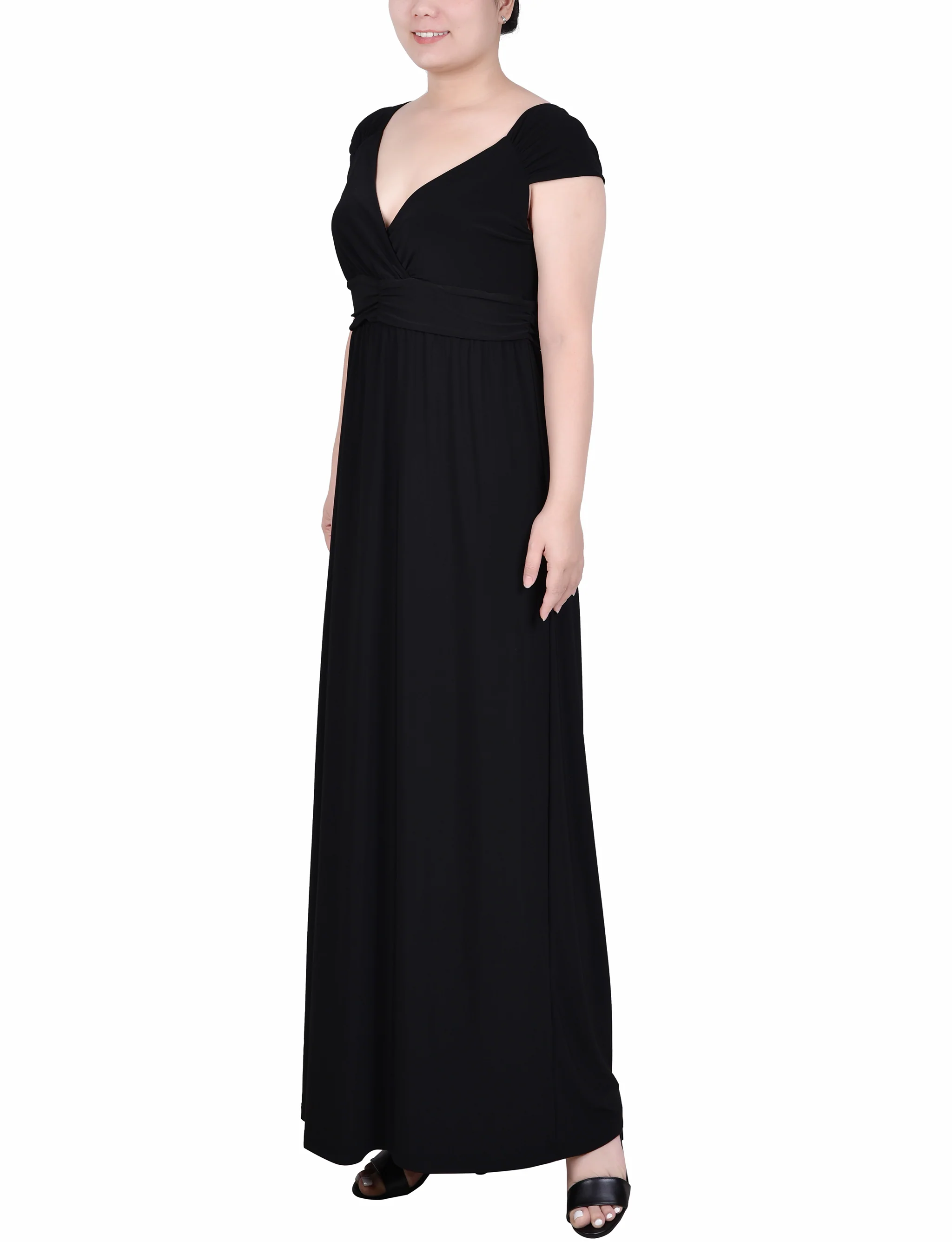 Black Ruched Empire-Waist Maxi Dress - Image 2