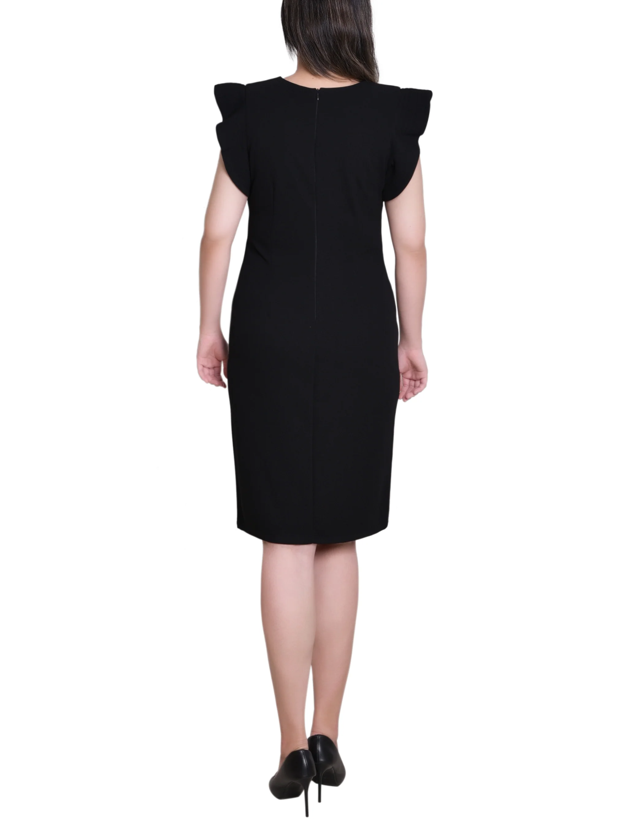 Black Ruffle Sleeve Scuba Dress - Image 4