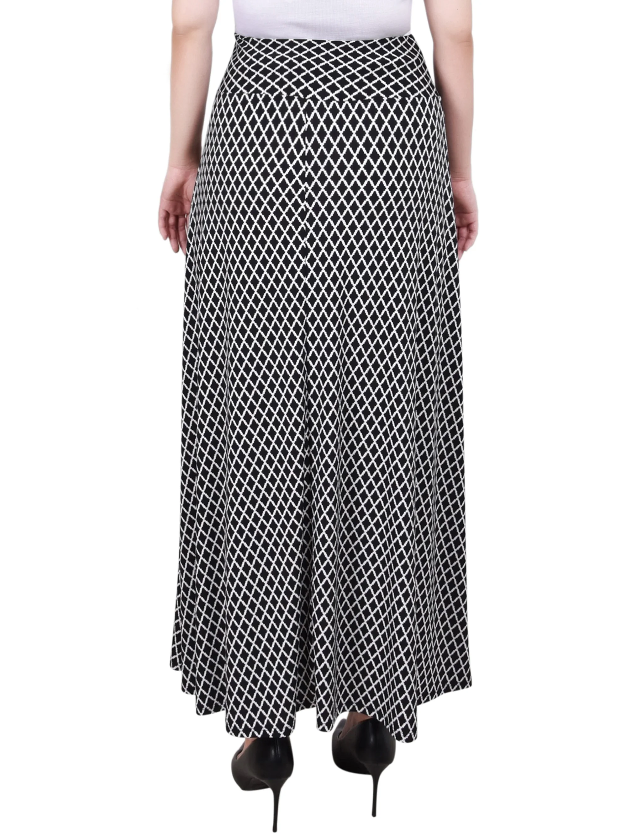 Black Serrated Rhombus Maxi Skirt With Sash Waist Tie - Petite - Image 4