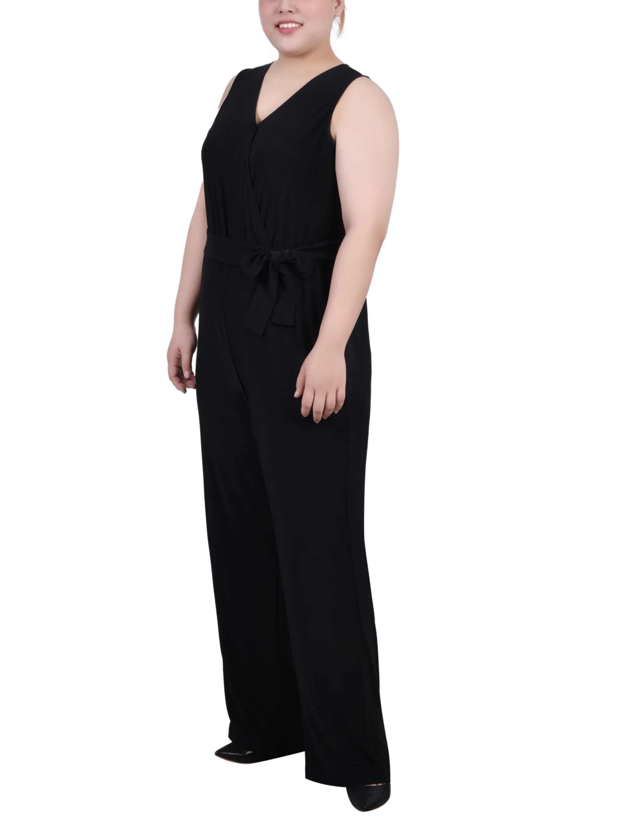 Black Sleeveless Belted Jumpsuit - Plus - Image 2