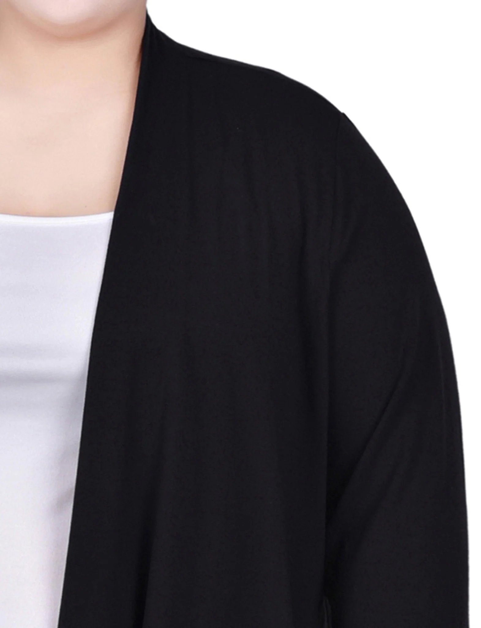 Black Solid 3/4 Sleeve Cardigan - Plus - Image 3