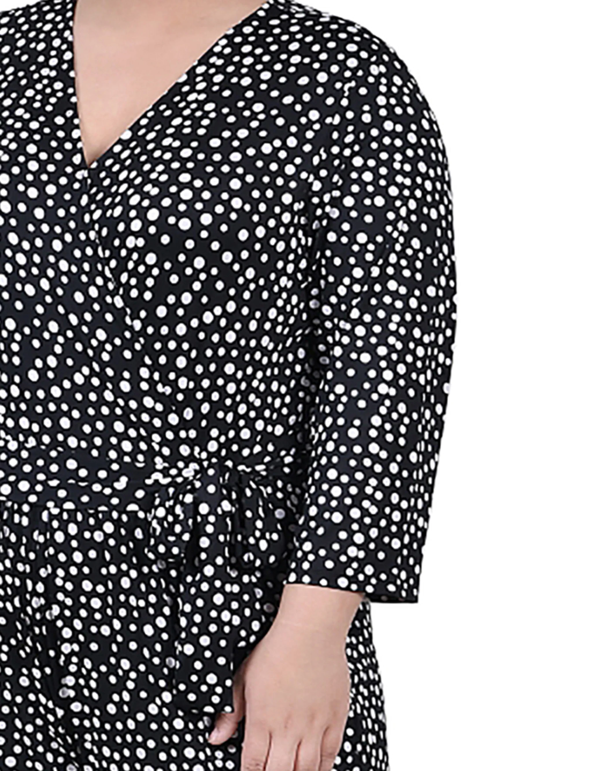 Black Spotted 3/4 Sleeve Belted Jumpsuit - Plus - Image 3