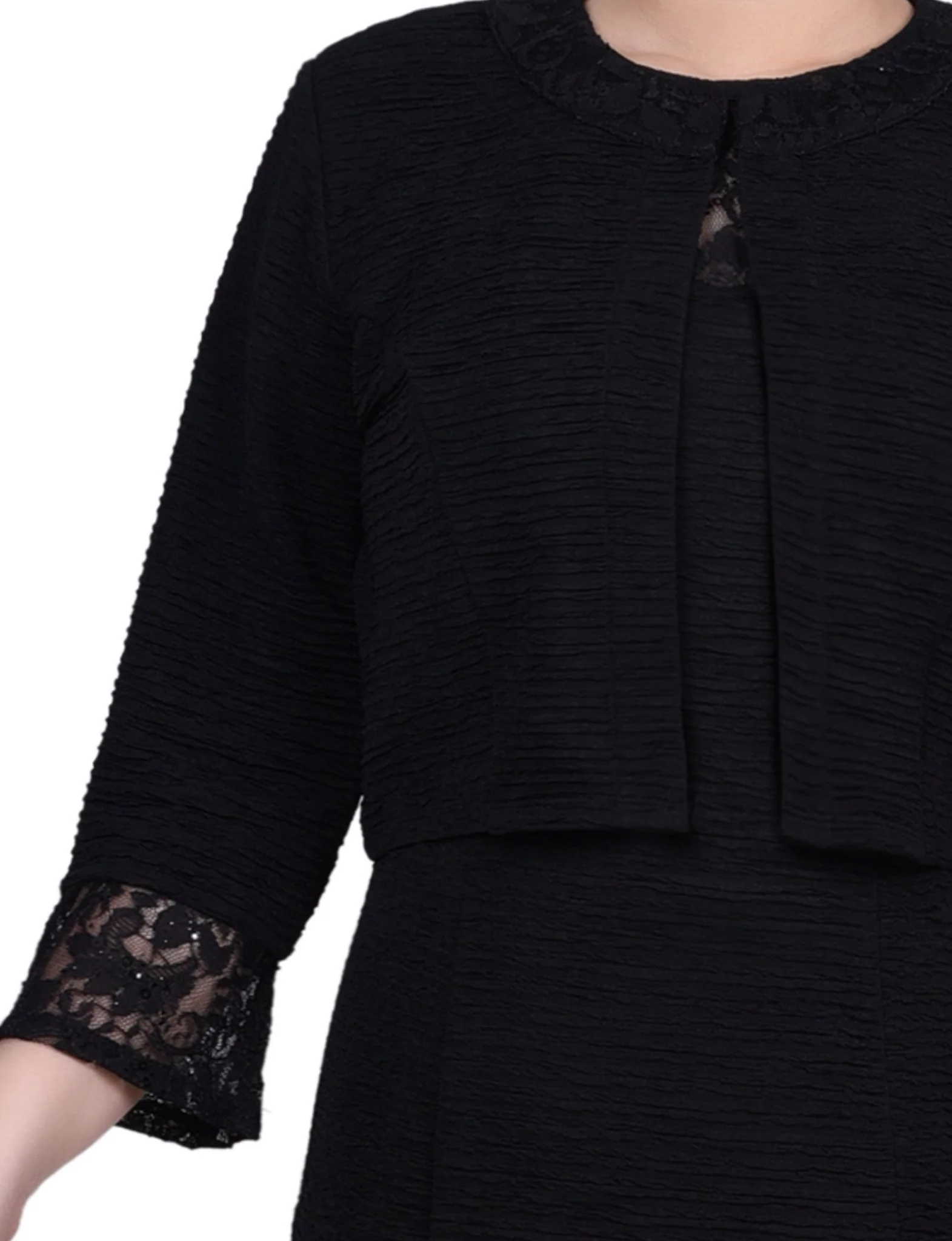 Black Two Piece Novelty Knit and Lace Dress Set - Image 4