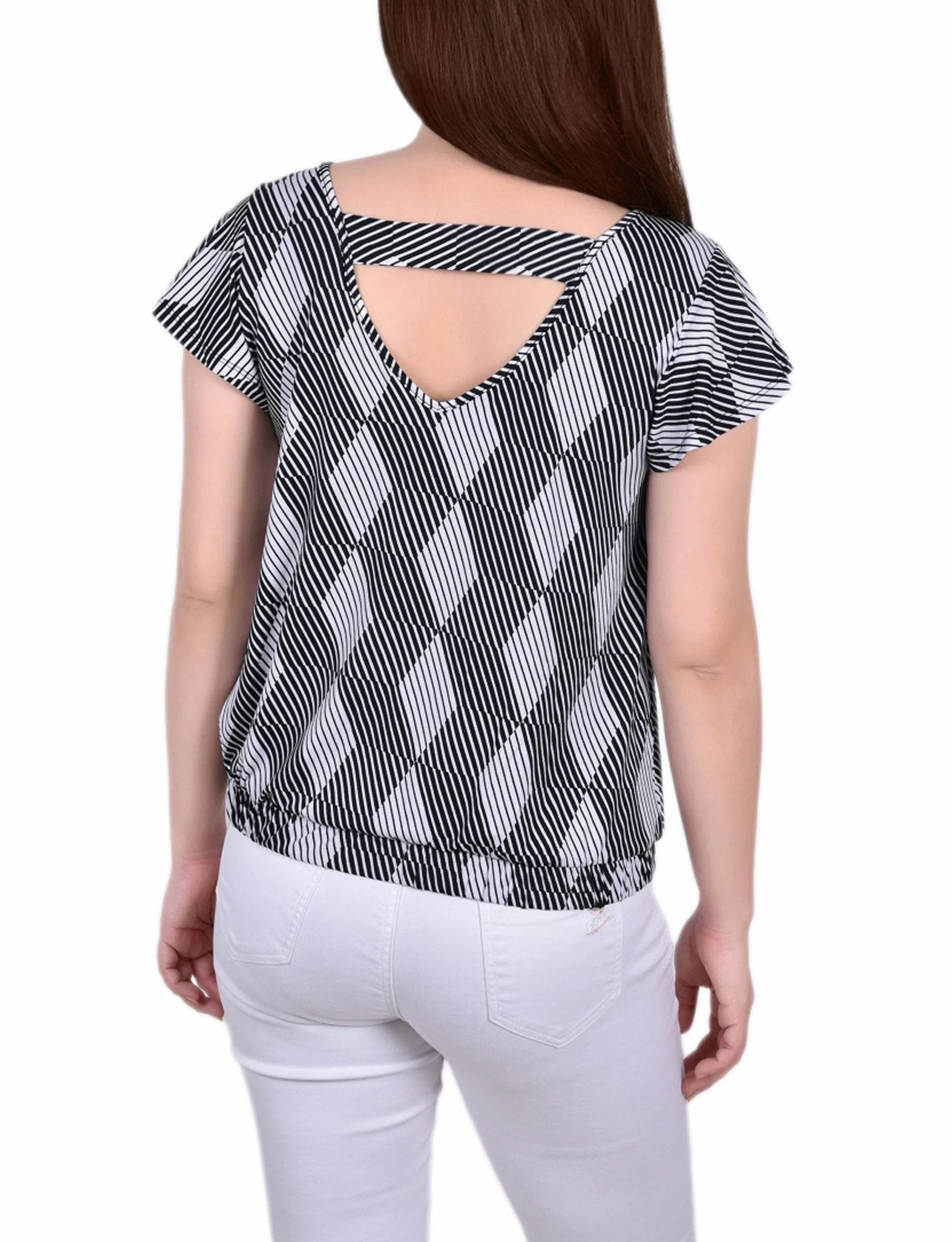 Black White Abstract Flutter Sleeve Top - Image 3