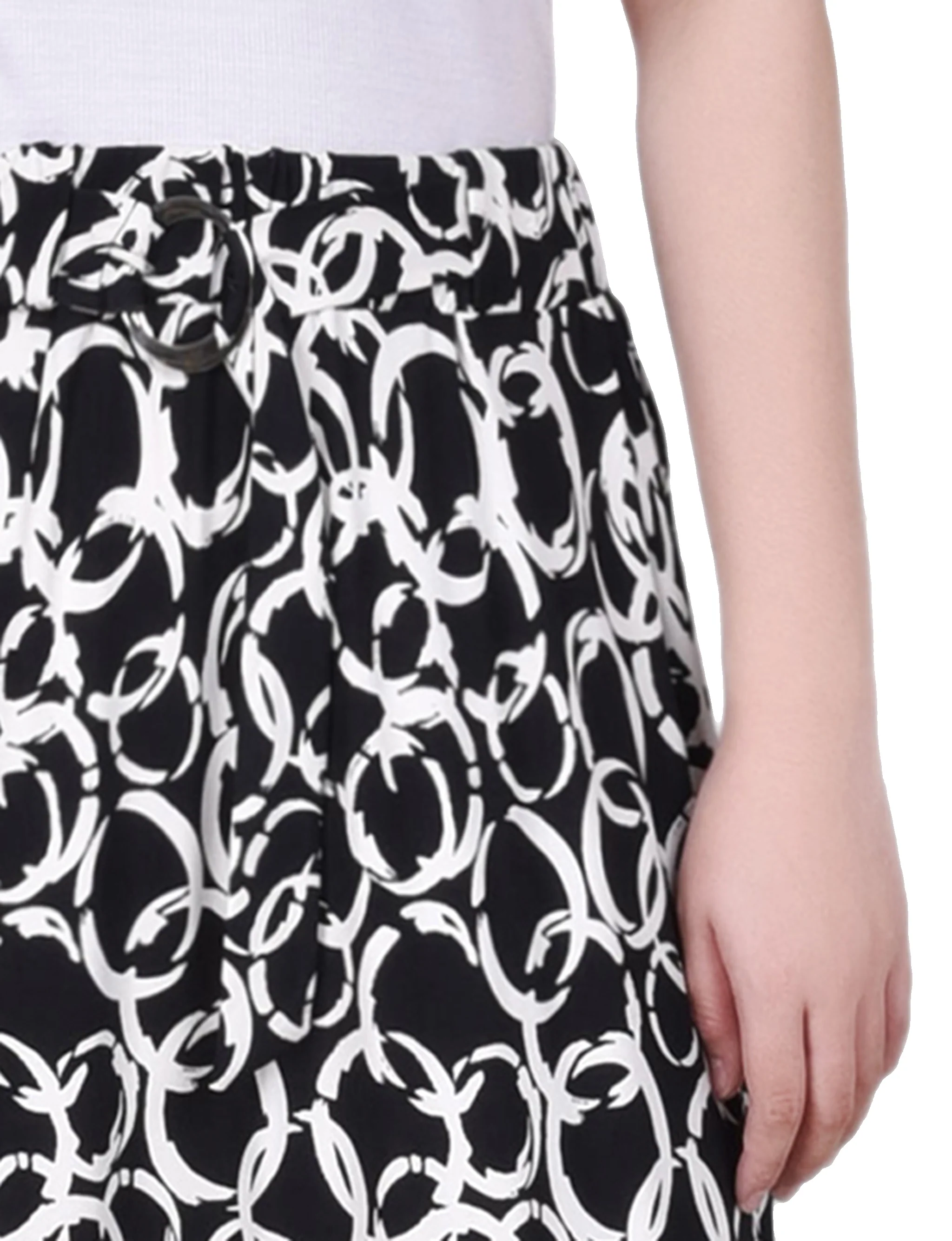 Black White Circle Chain Ring Detail Midi-Length Skirt - Petite - Image 3
