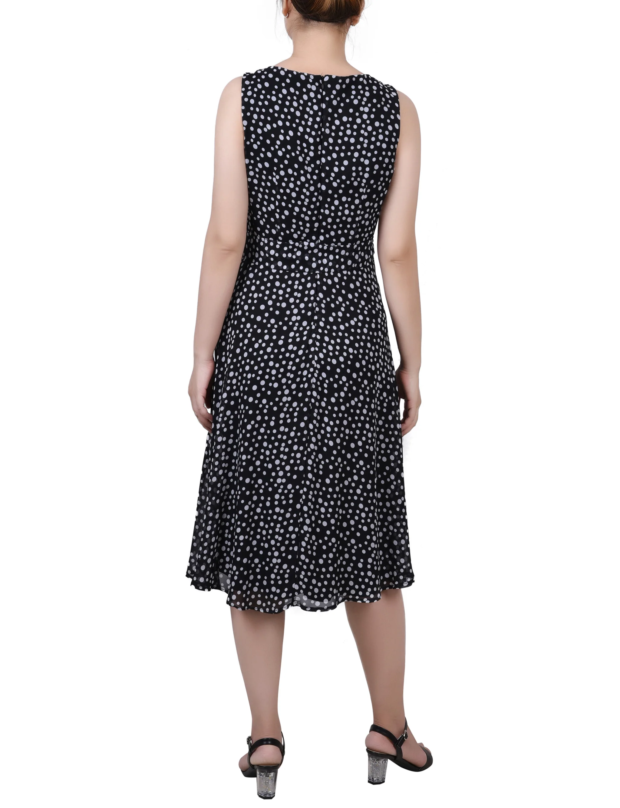Black White Icemoon Sleeveless Chiffon Belted Dress - Image 3