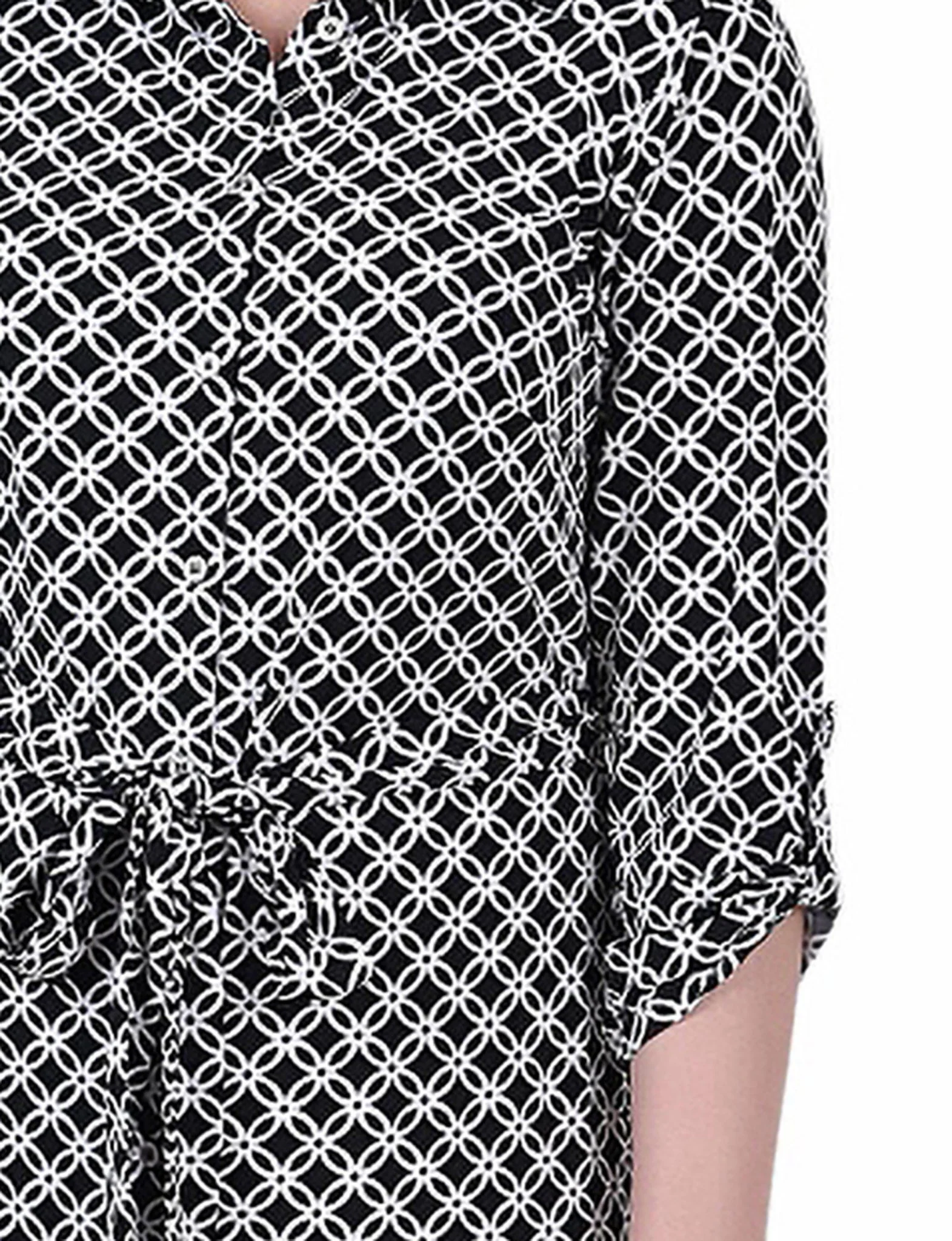 Black White Iconic 3/4 Roll Tab Sleeve Belted Shirtdress - Plus - Image 4