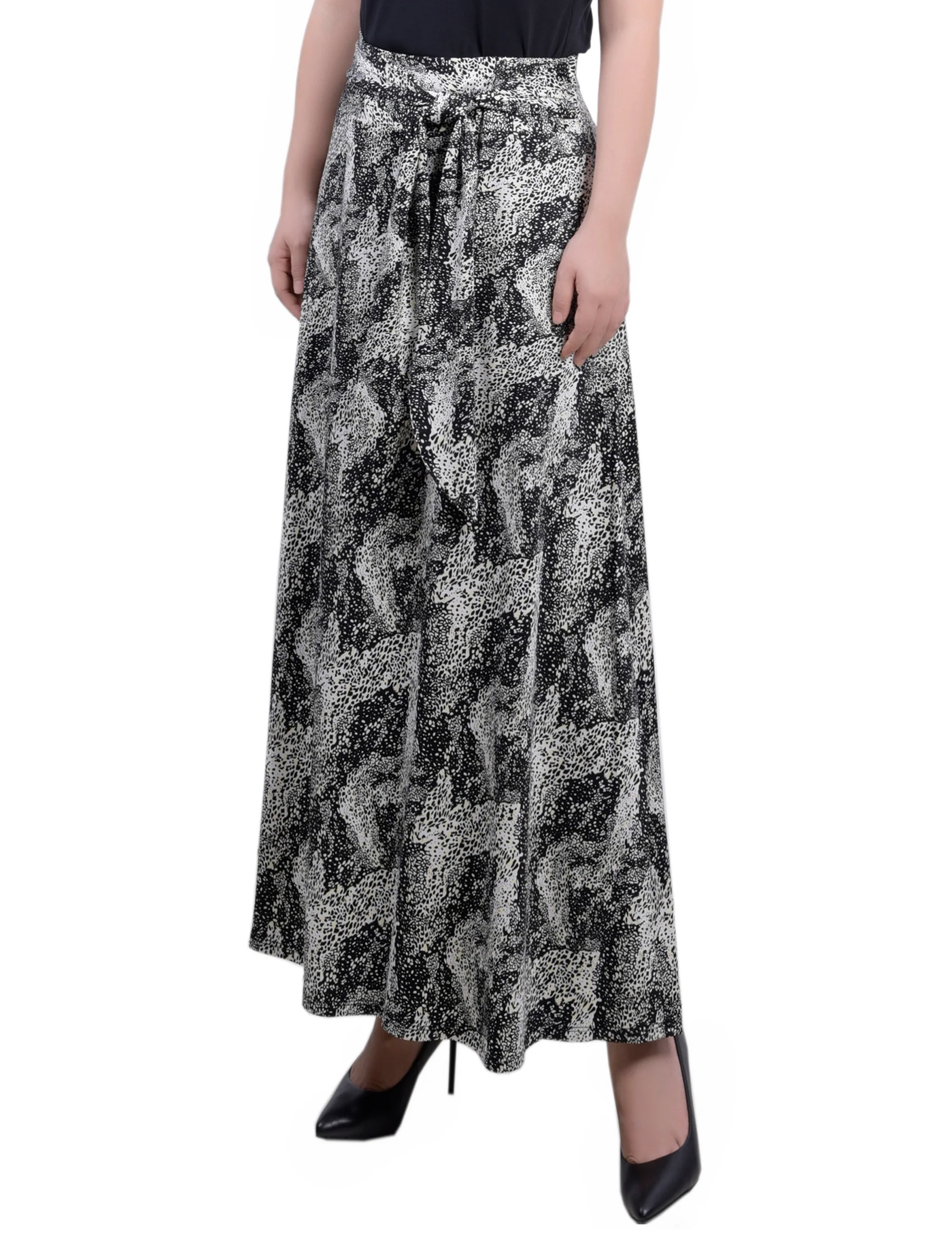 Black Yellow Animal Maxi Skirt With Sash Waist Tie - Image 3