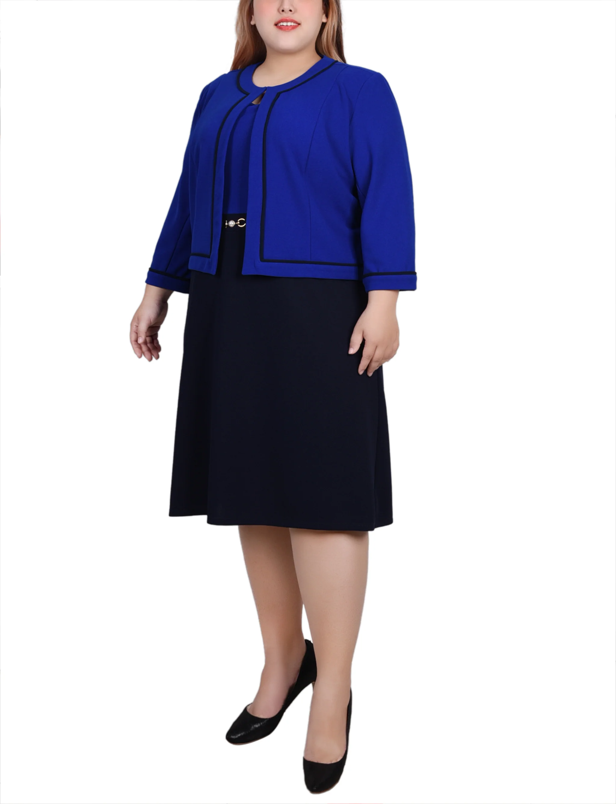 Blue 3/4 Sleeve 2 Piece Dress Set - Image 2