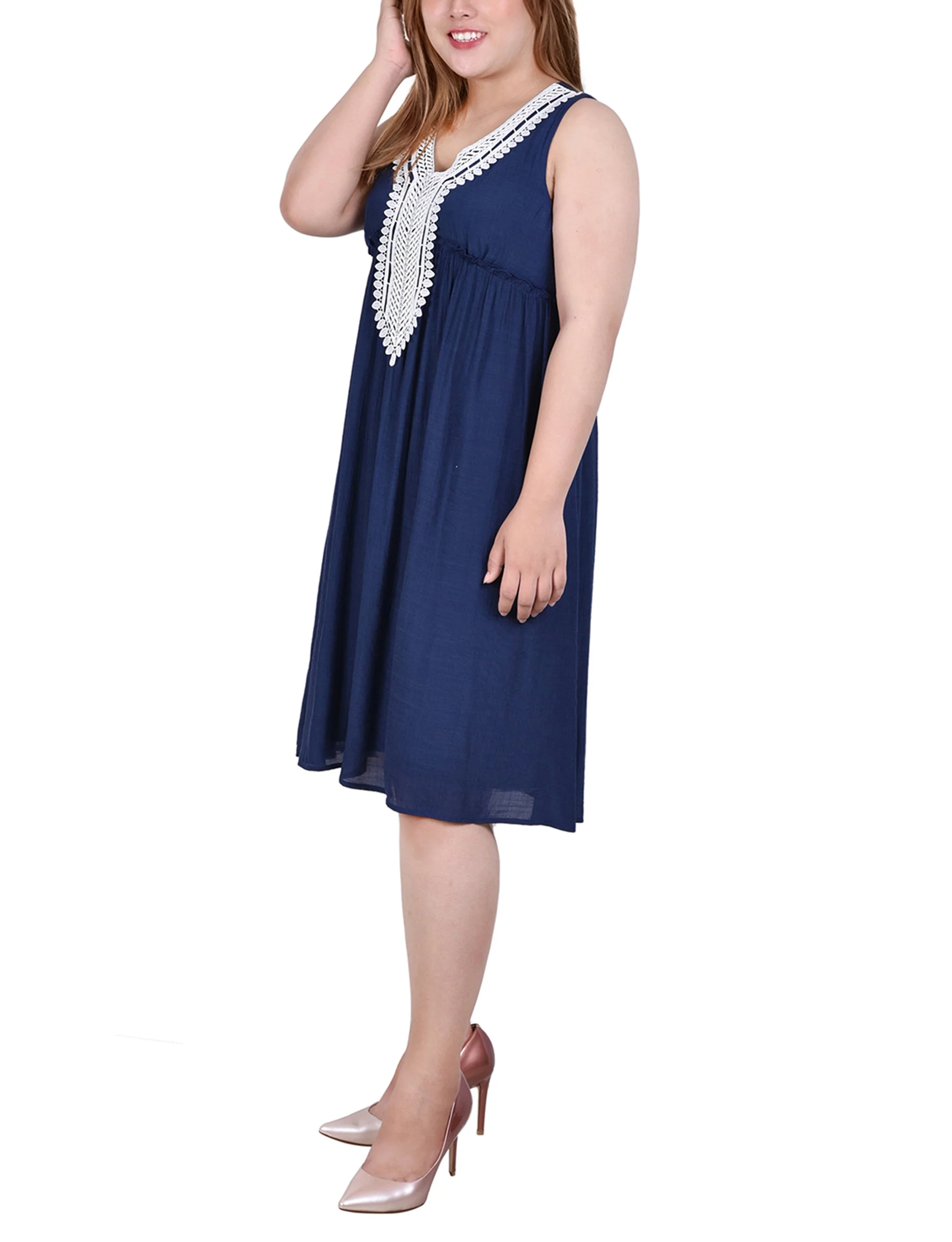 Blue Crocket Detail Dress - Plus - Image 2