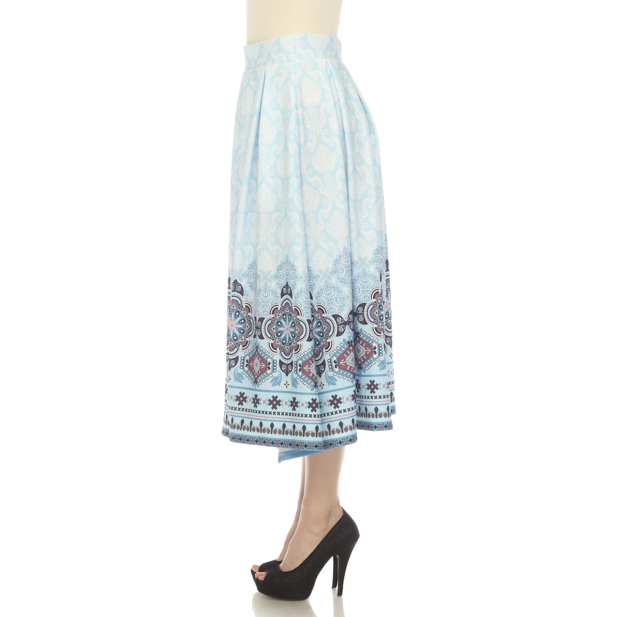 Blue Pleated Skirt with Border Prints - Image 2