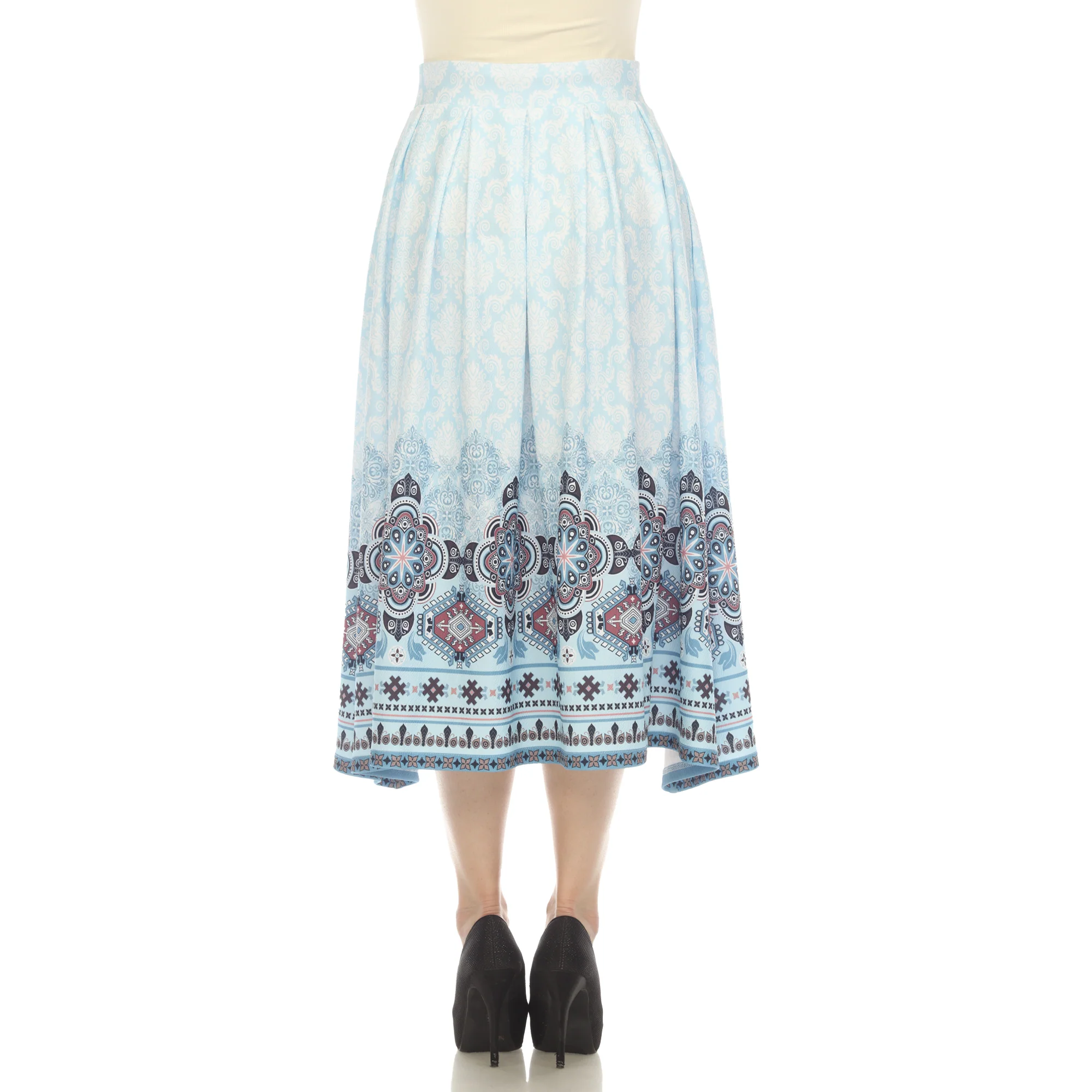 Blue Pleated Skirt with Border Prints - Image 3