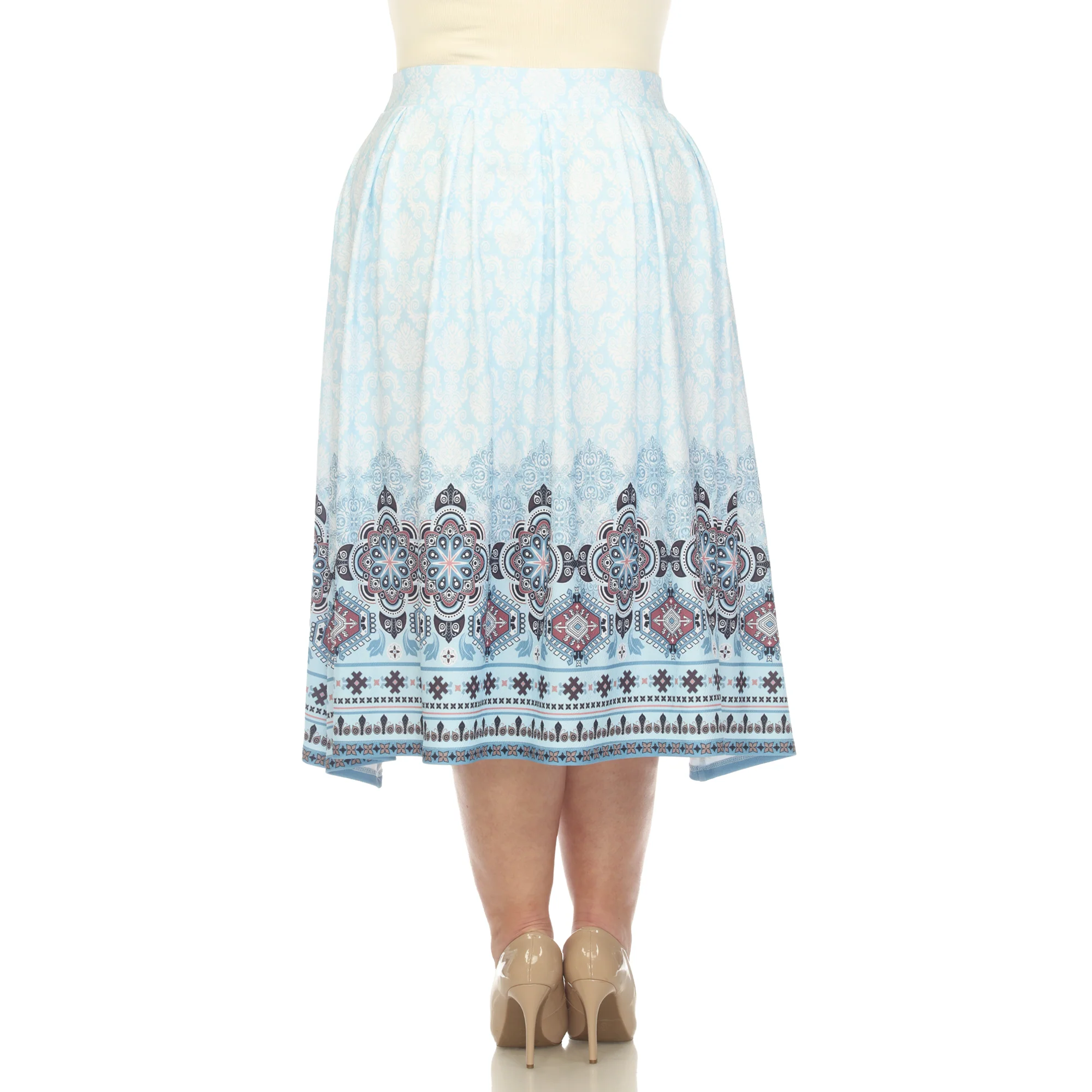 Blue Pleated Skirt with Border Prints - Plus - Image 3