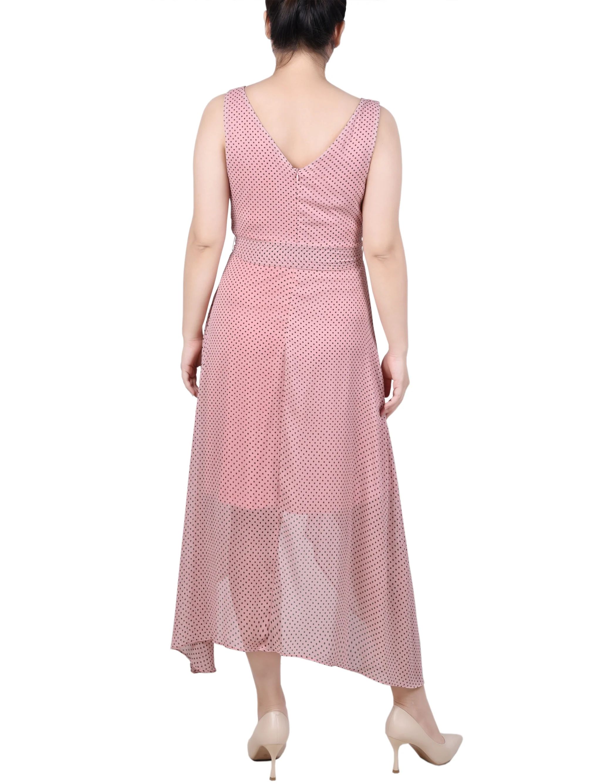 Blush Black Dot Sleeveless Wrap Chiffon Dress - Image 3
