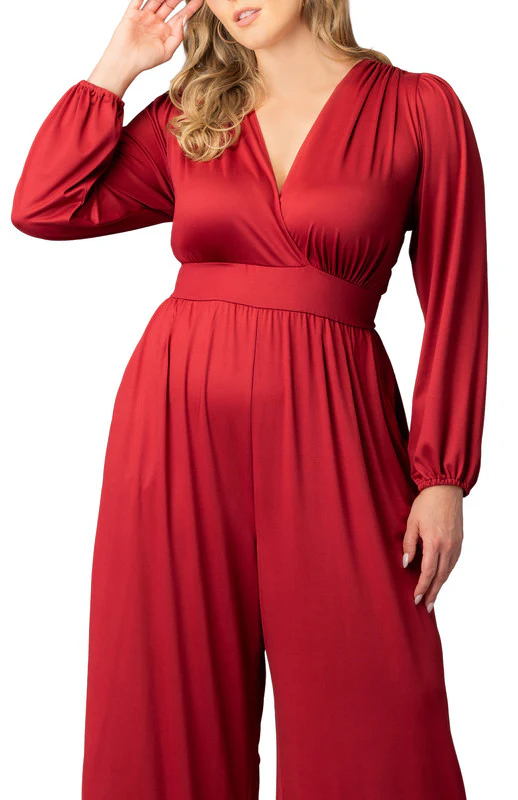 Brigitte Long Sleeve Jumpsuit - Red - Plus - Image 3