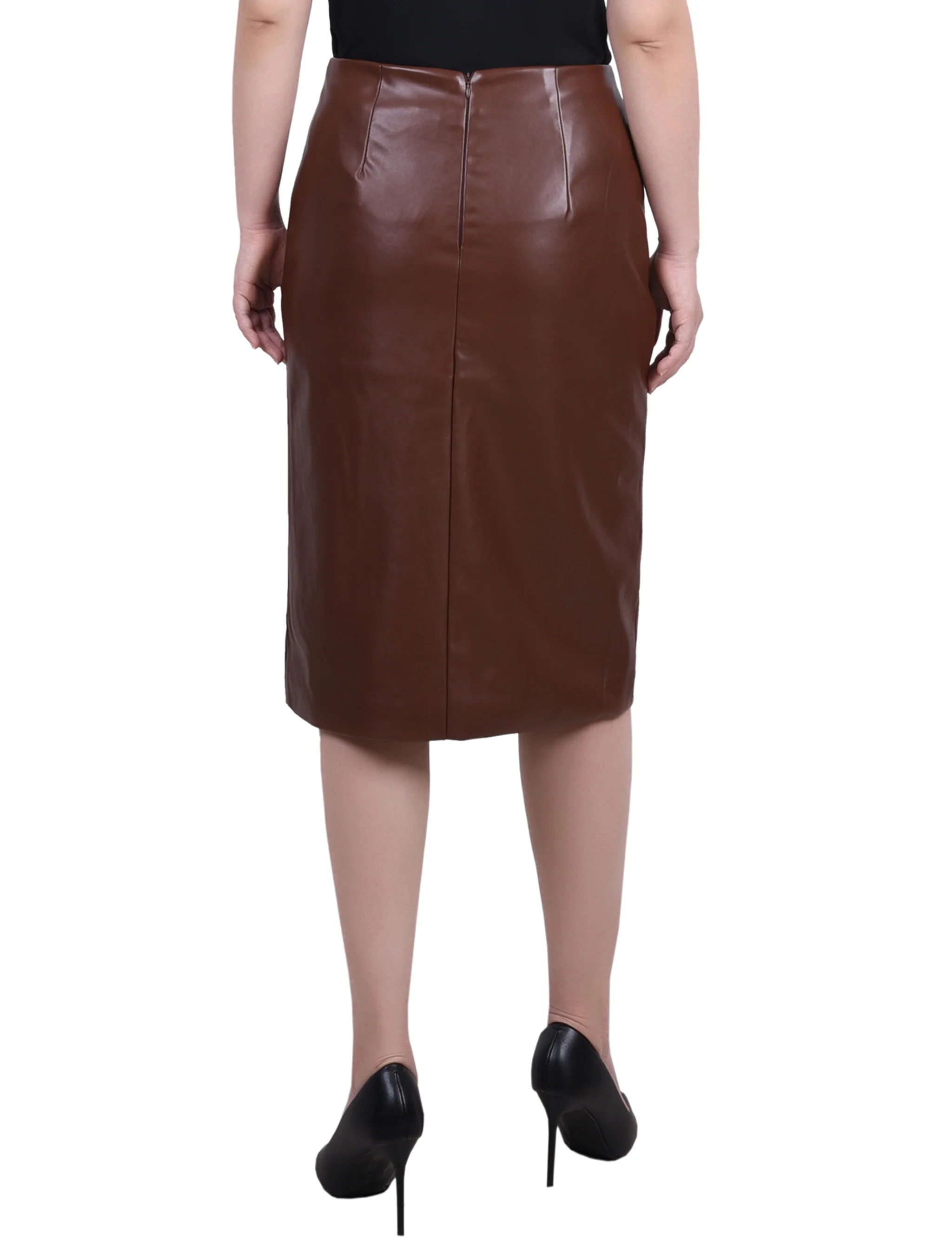 Brown Faux Leather Slim Skirt - Petite - Image 4